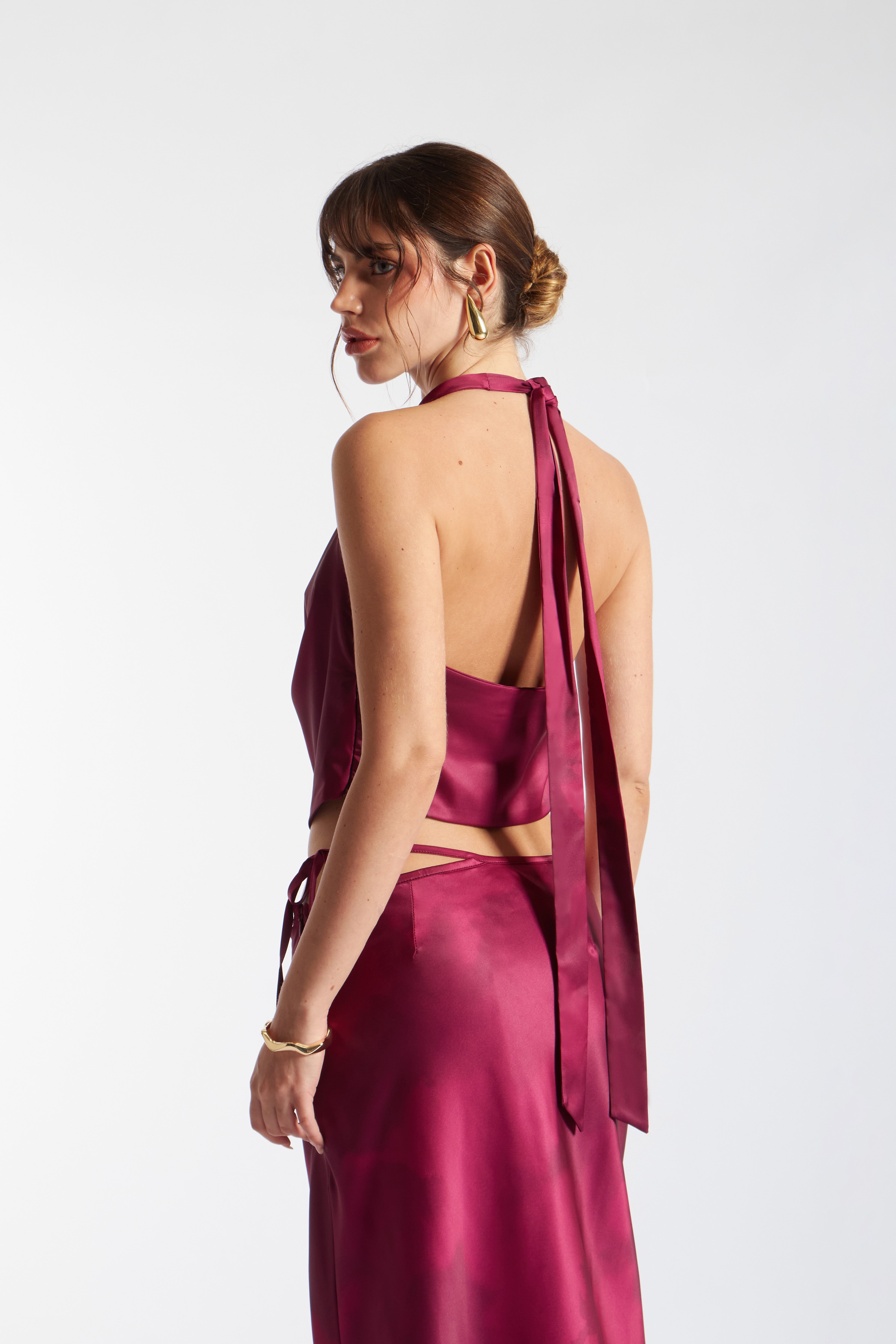 Top Halter Drapeado - Borgoña