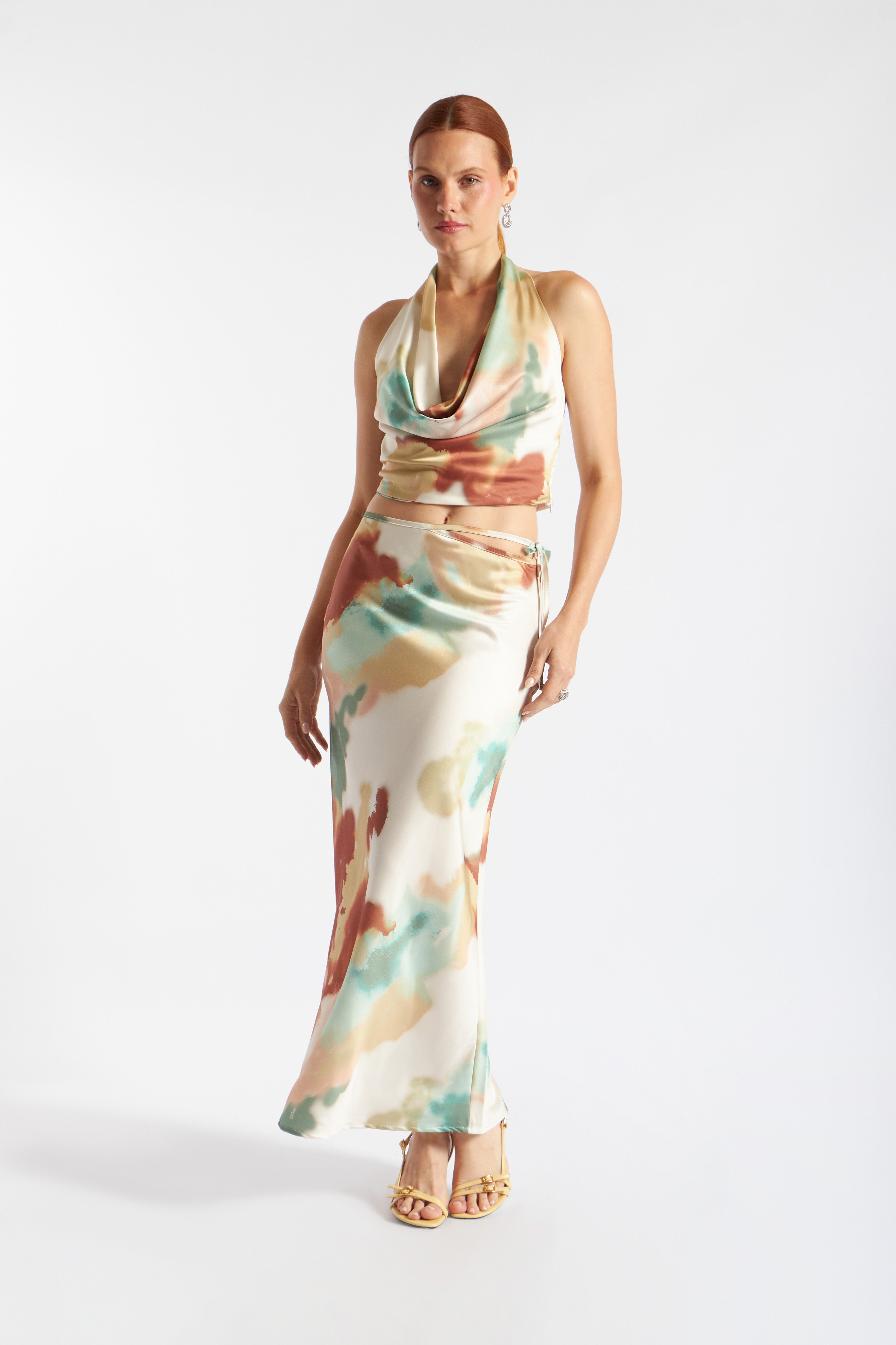 Top Halter Drapeado - Marrón con Perla