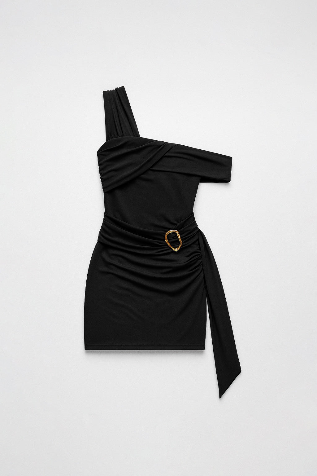 Vestido Corto Asimétrico Broche - Negro