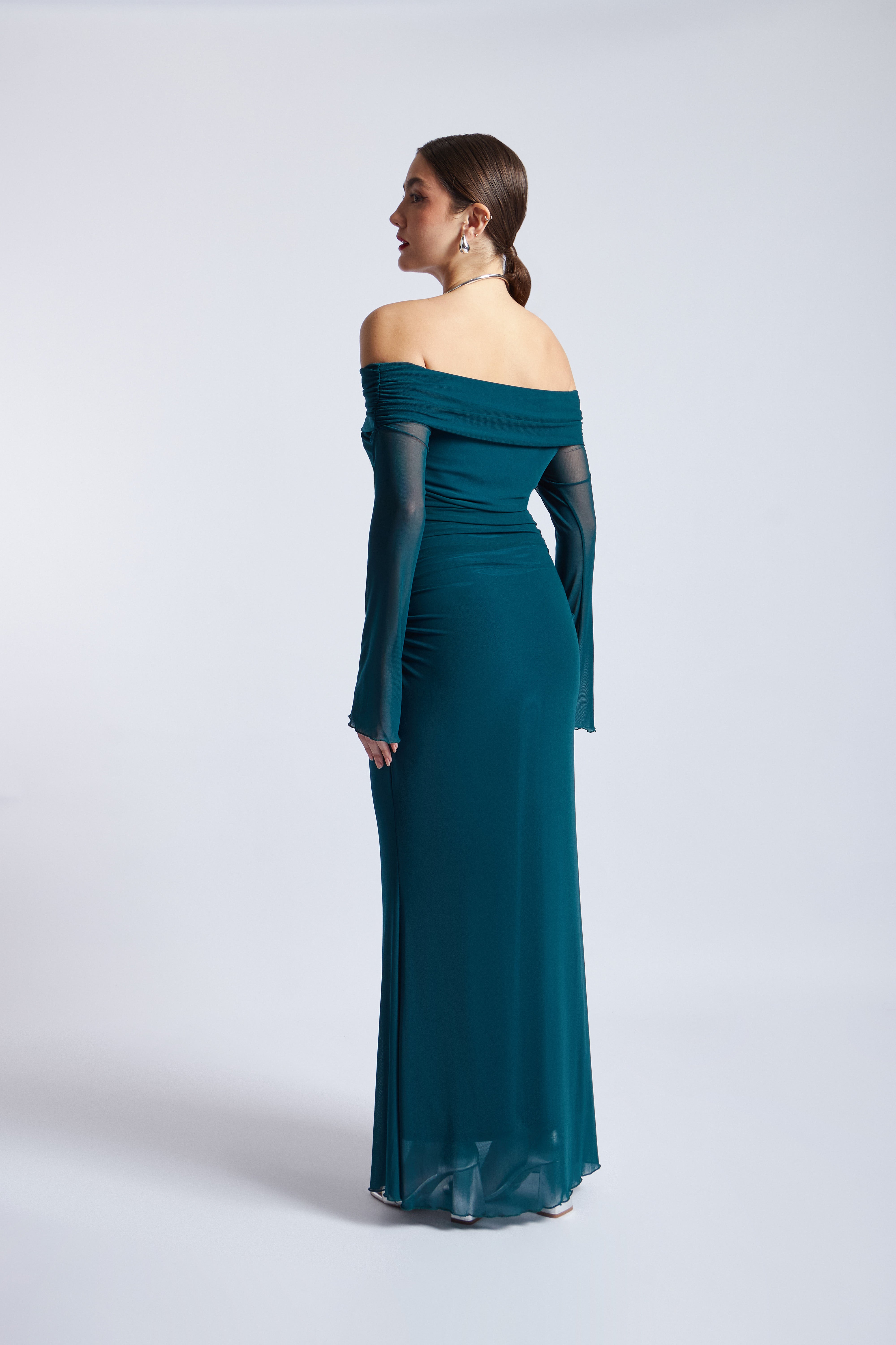 Maxi Vestido Off Shoulder Tulle - Cobalto