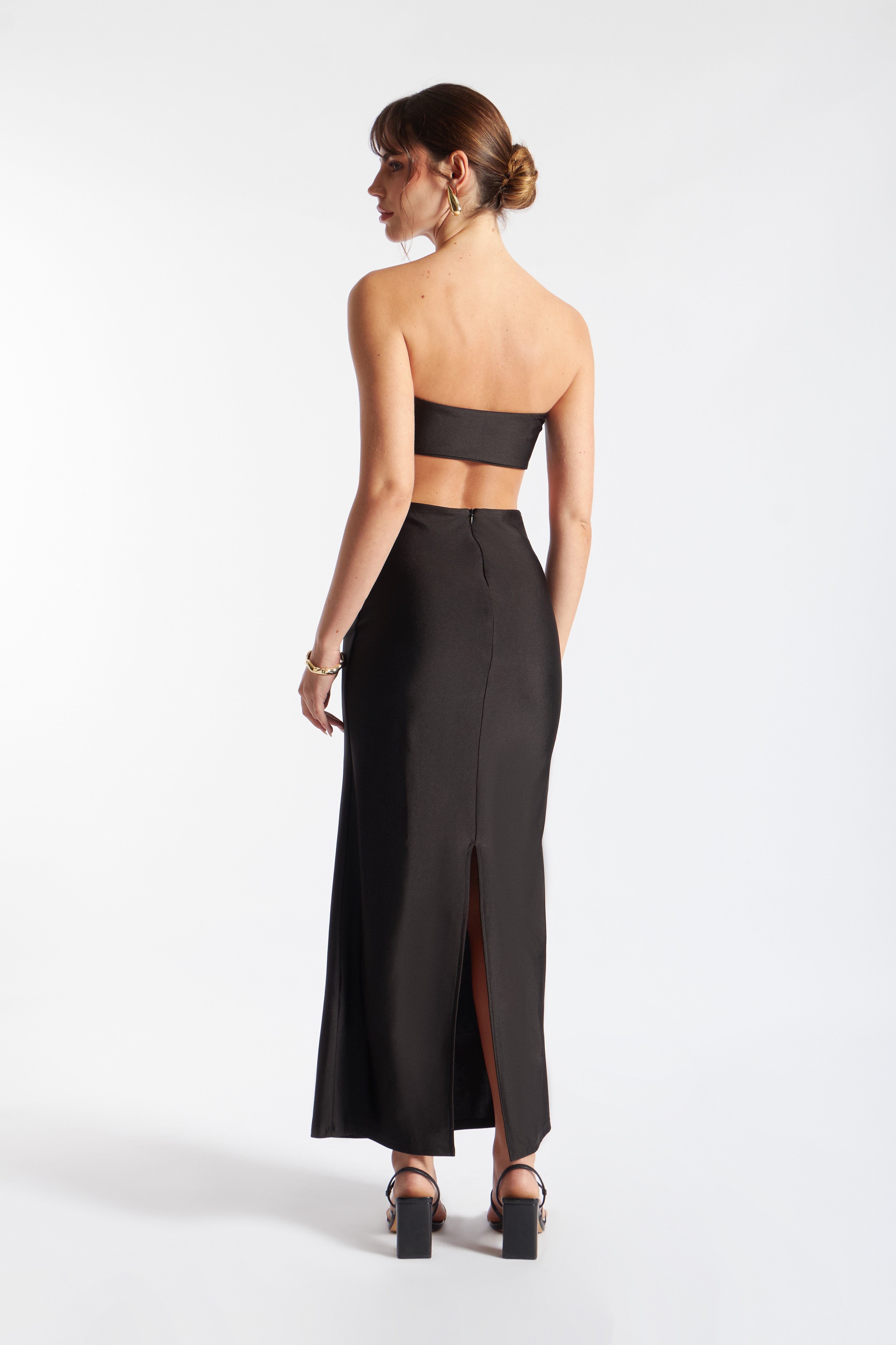 Vestido Strapless Cut Out Broche - Negro