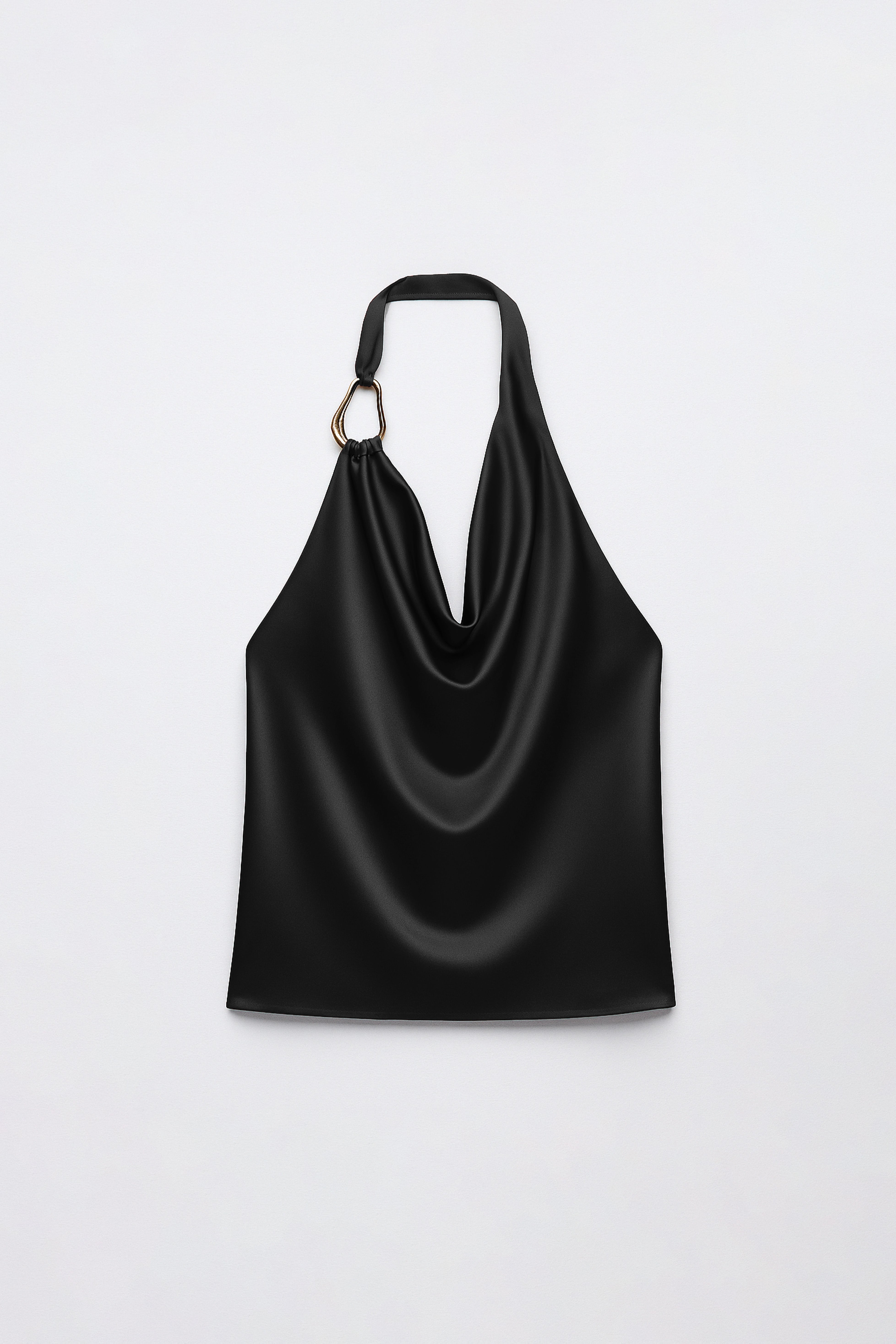 Top Halter Drapeado con Broche - Negro