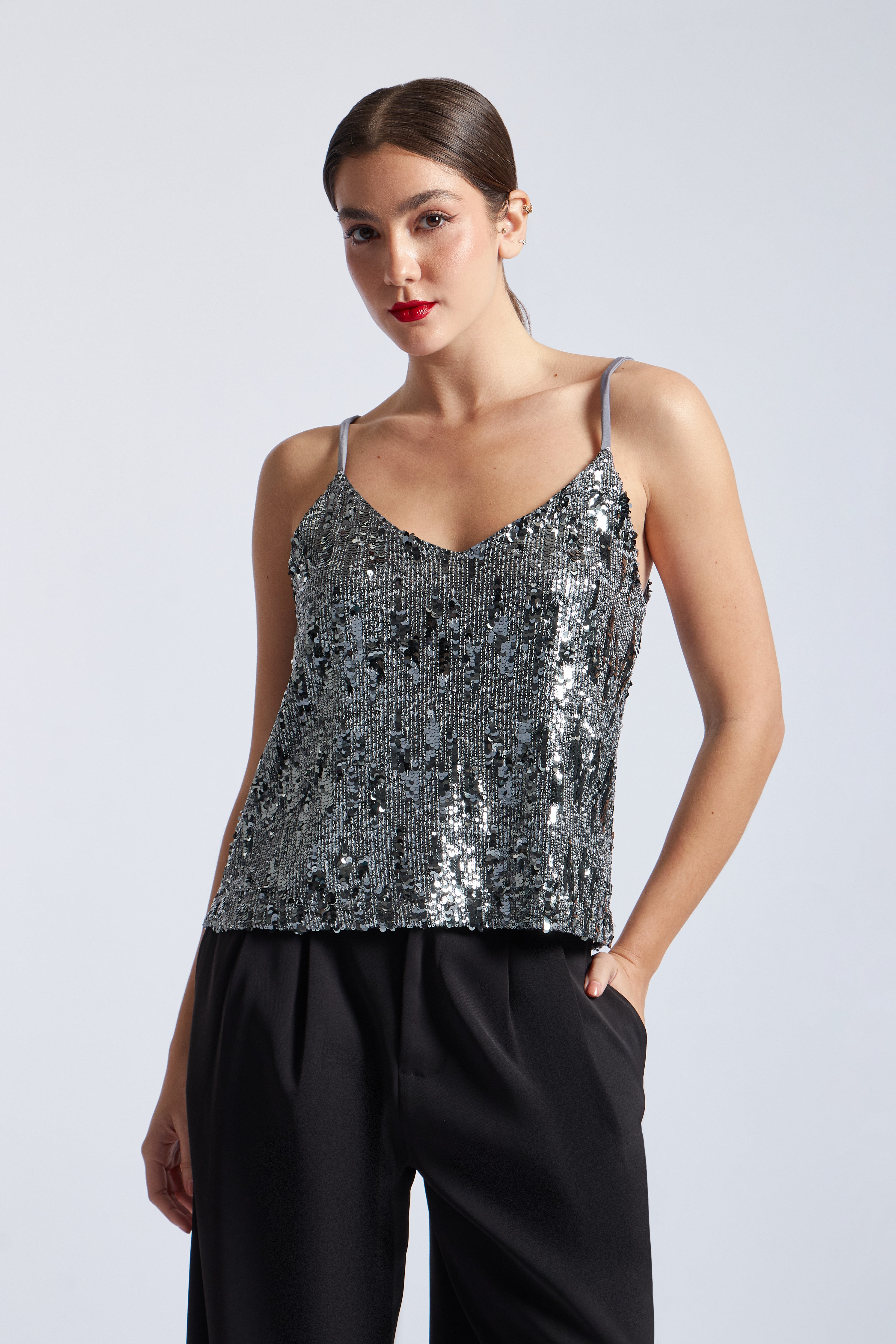 Top Lencero Brillos  - Gris