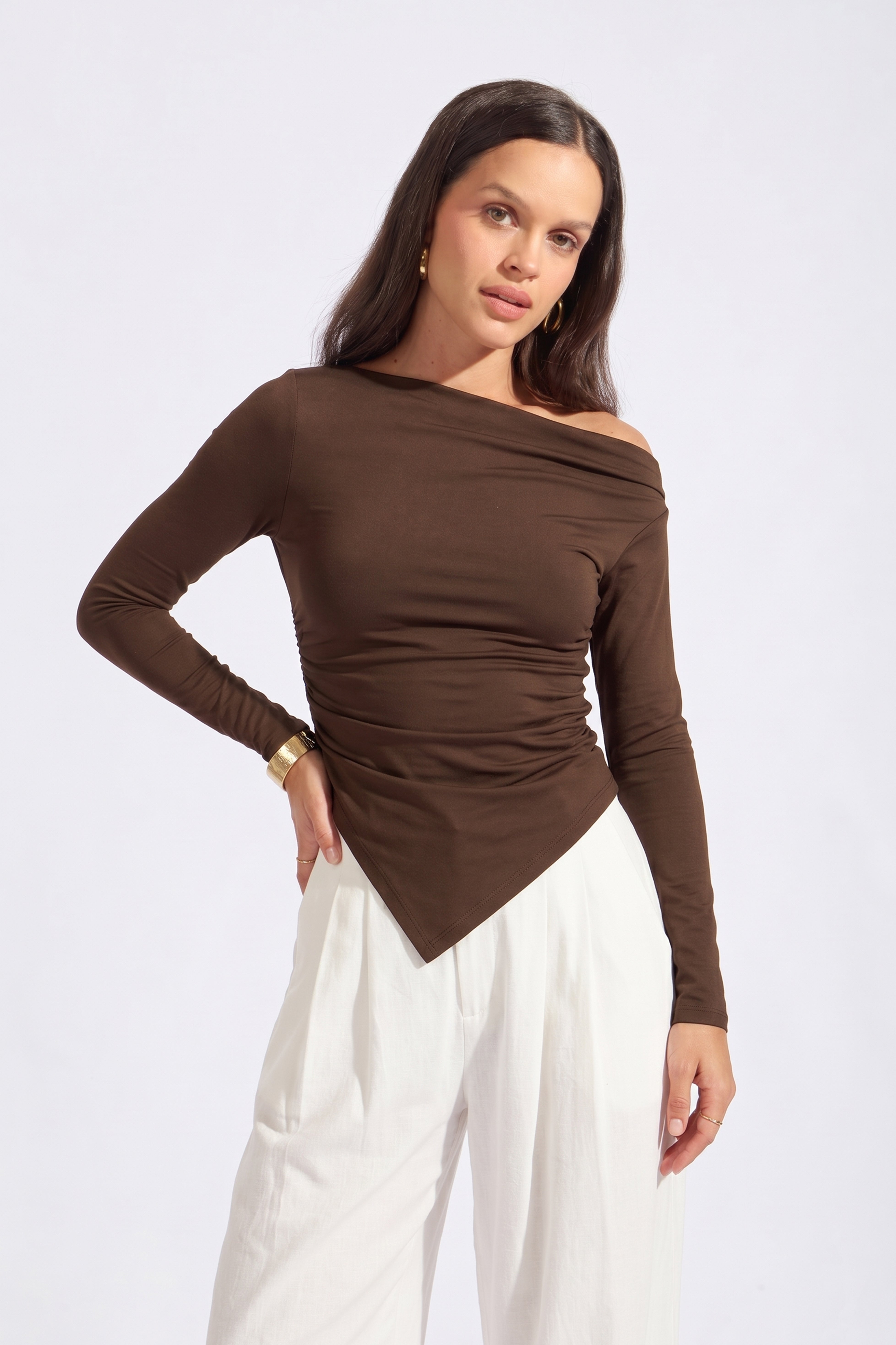 Top Bare One Shoulder Diagonal - Marrón