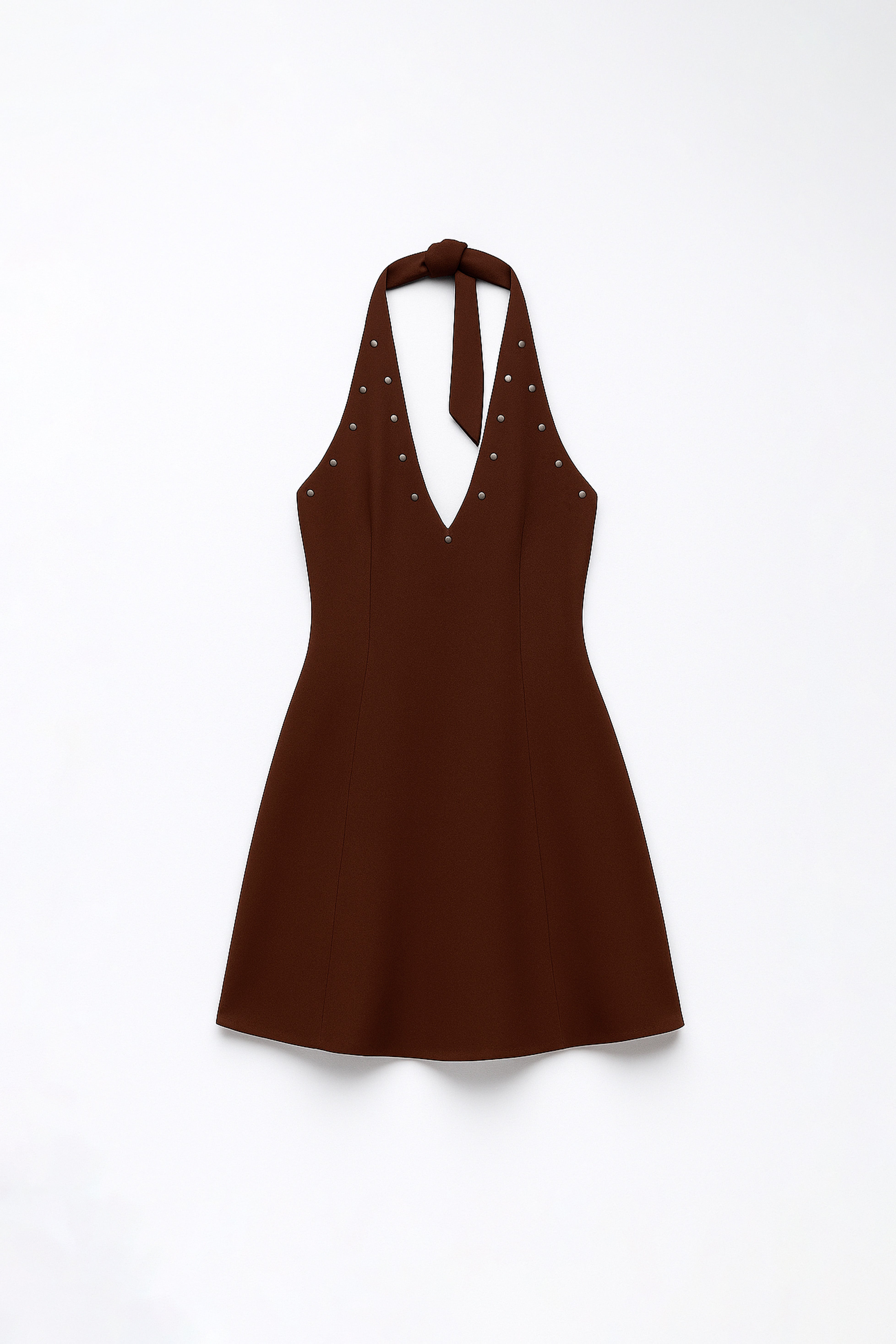 Vestido Mini Halter Apliques - Marrón