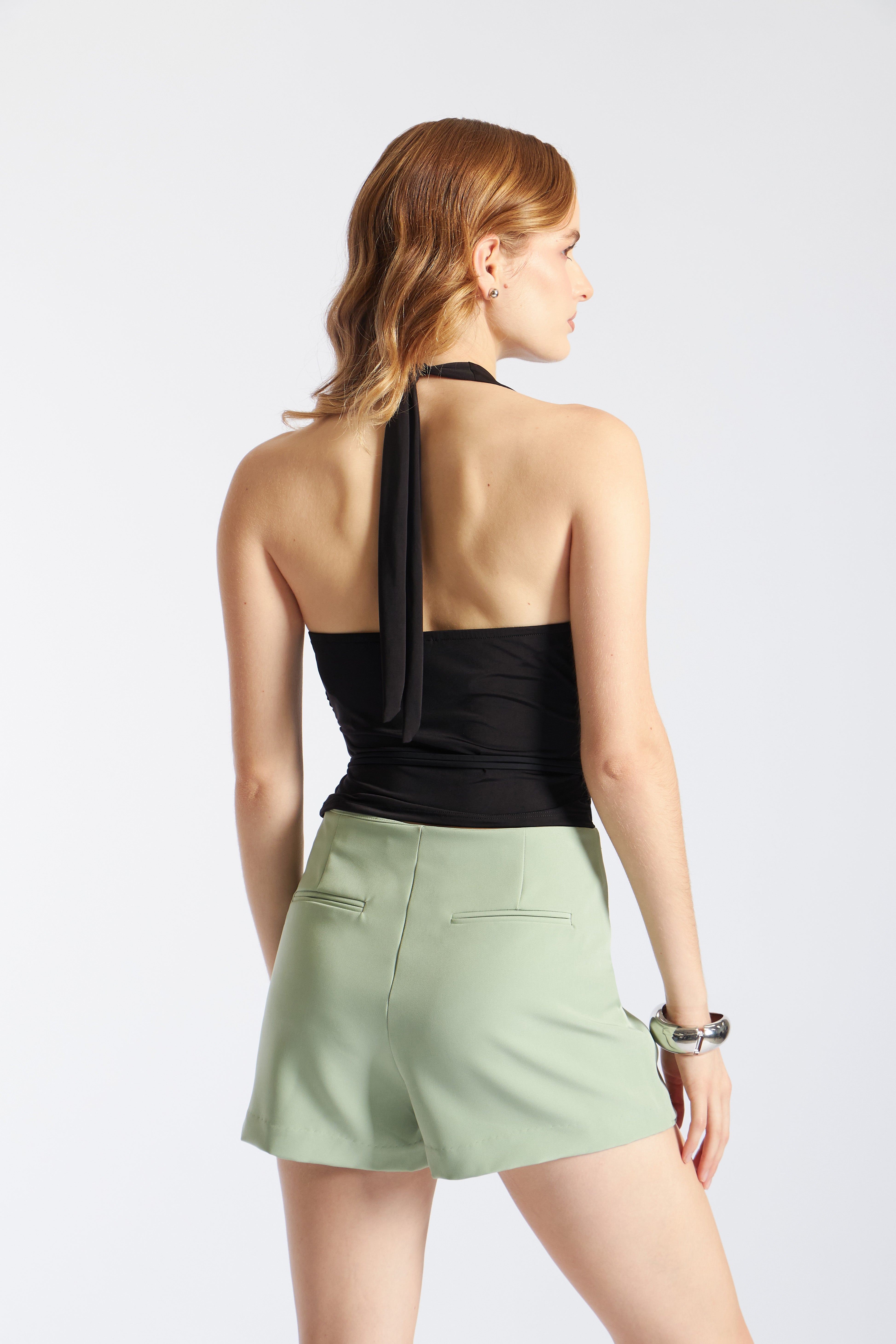 Top Drapeado Cinturón Argolla - Negro