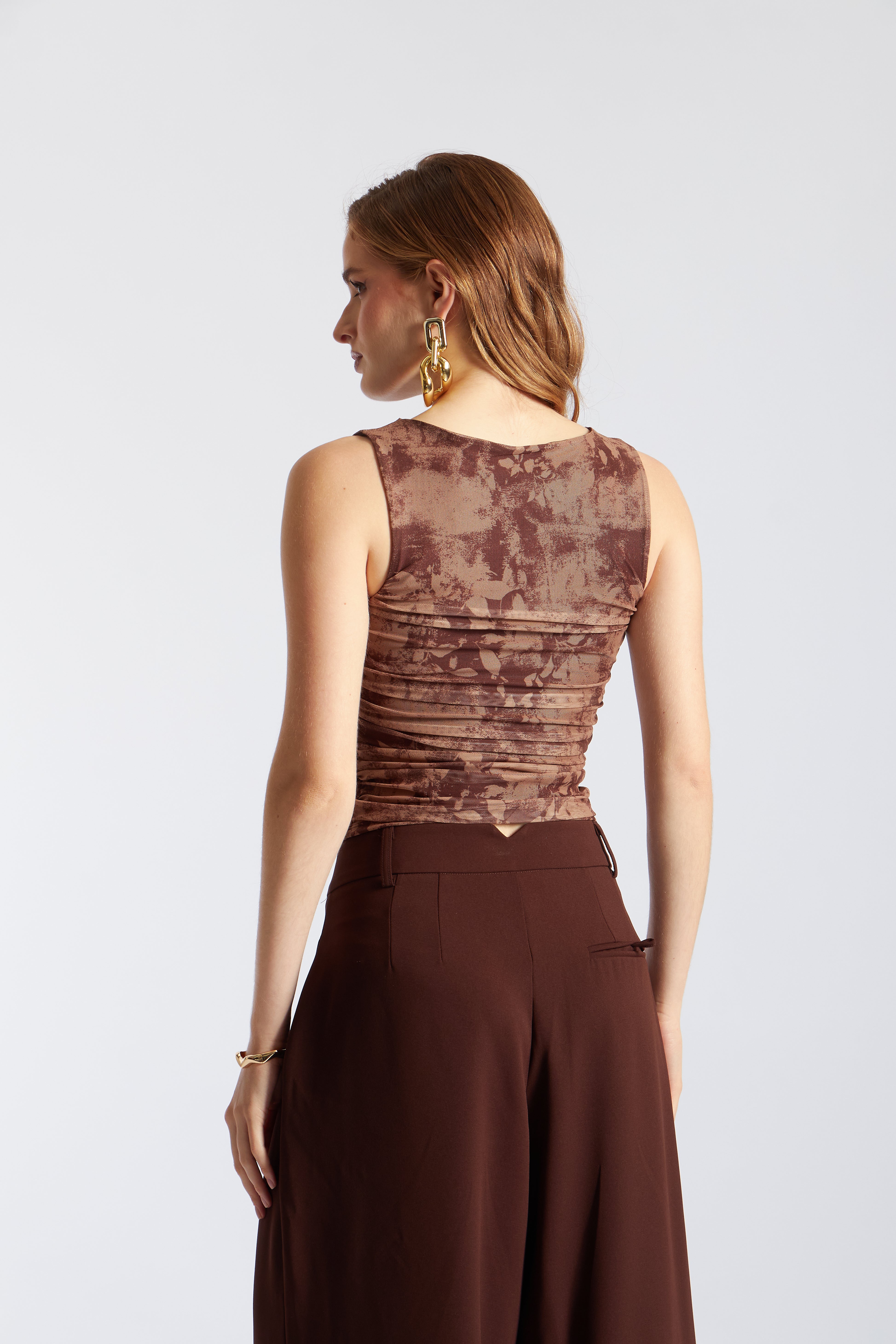 Top Tulle Drapeado - Marrón