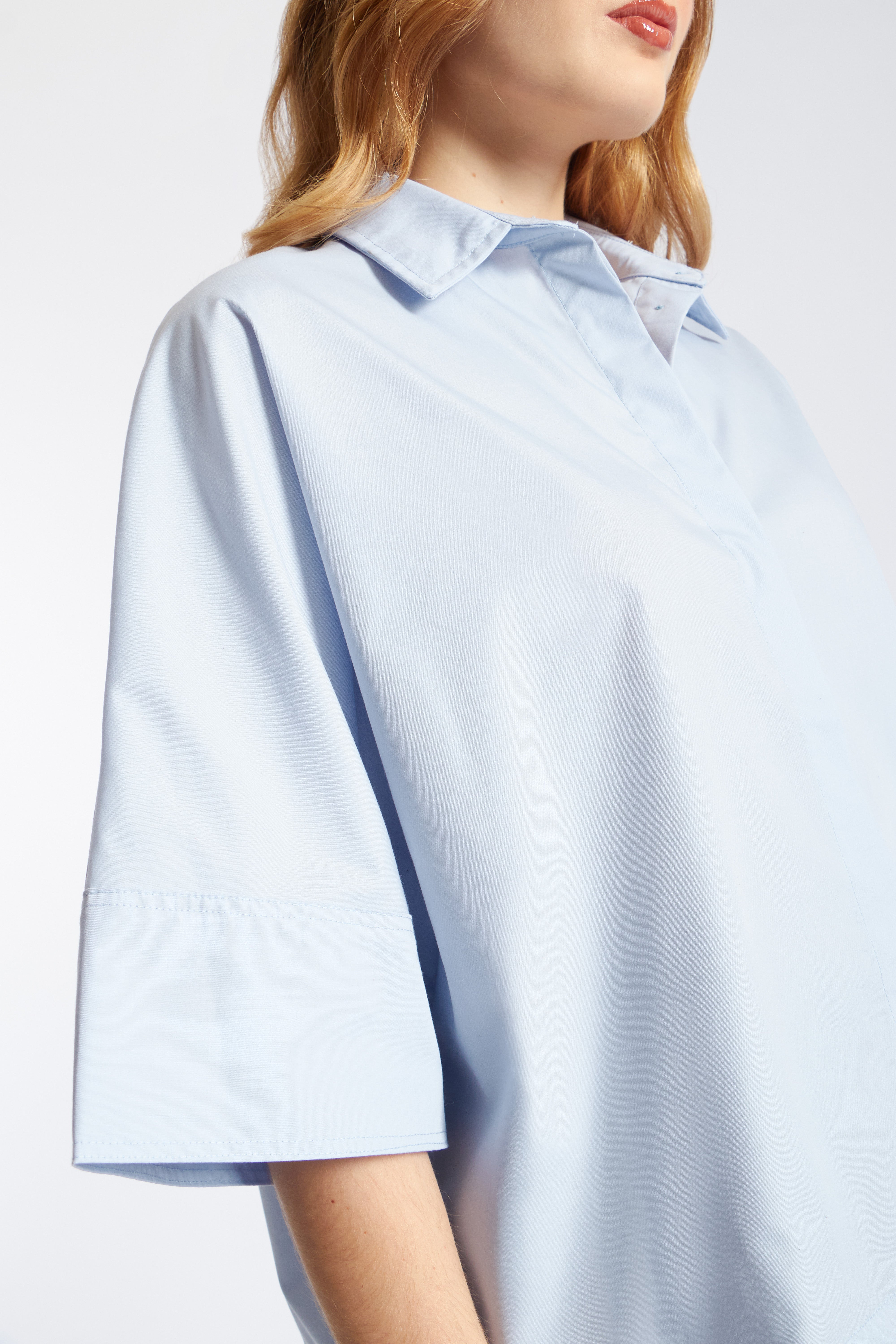 Camisa Popelín Manga Volumen - Celeste