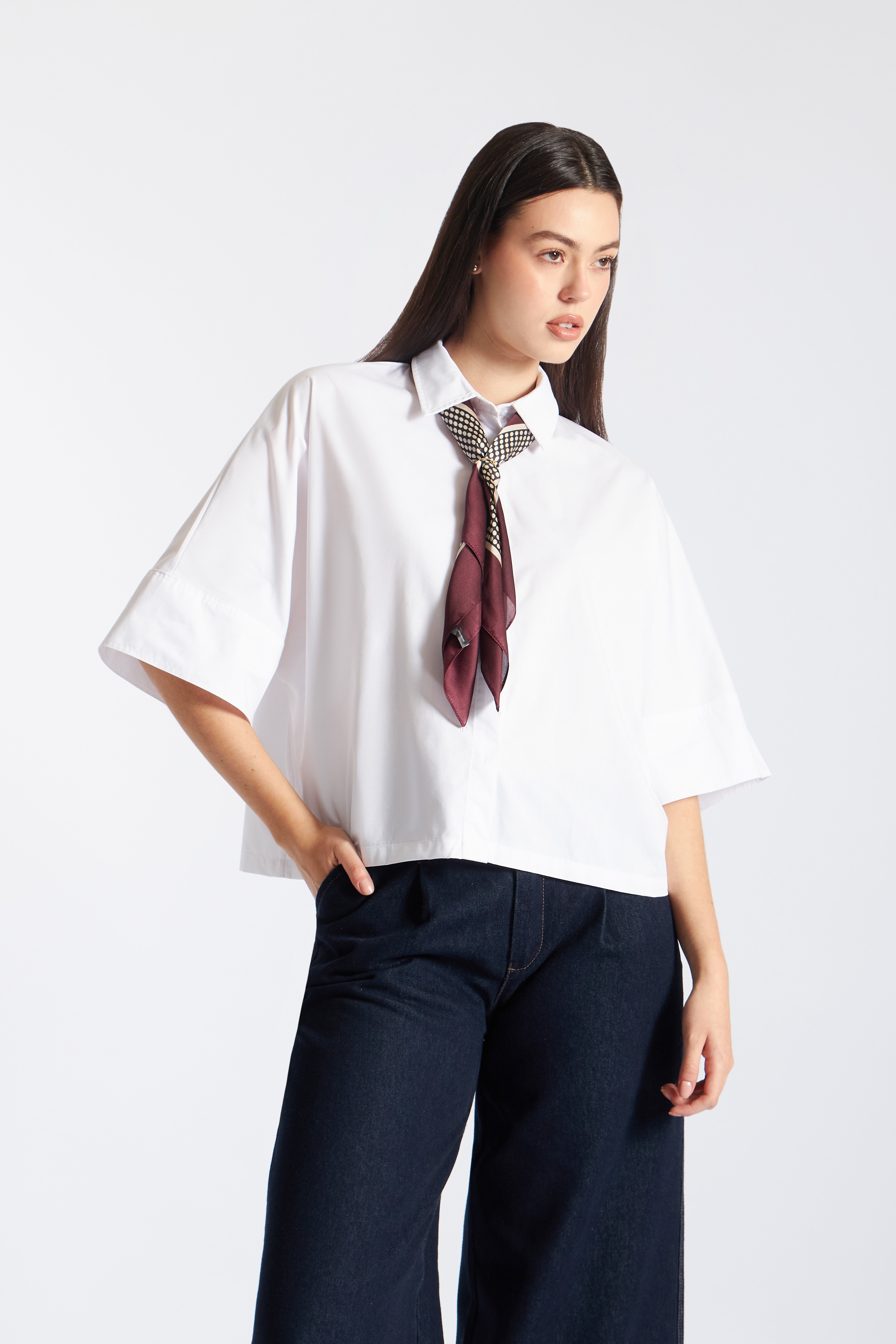 Camisa Popelín Manga Volumen - Blanco