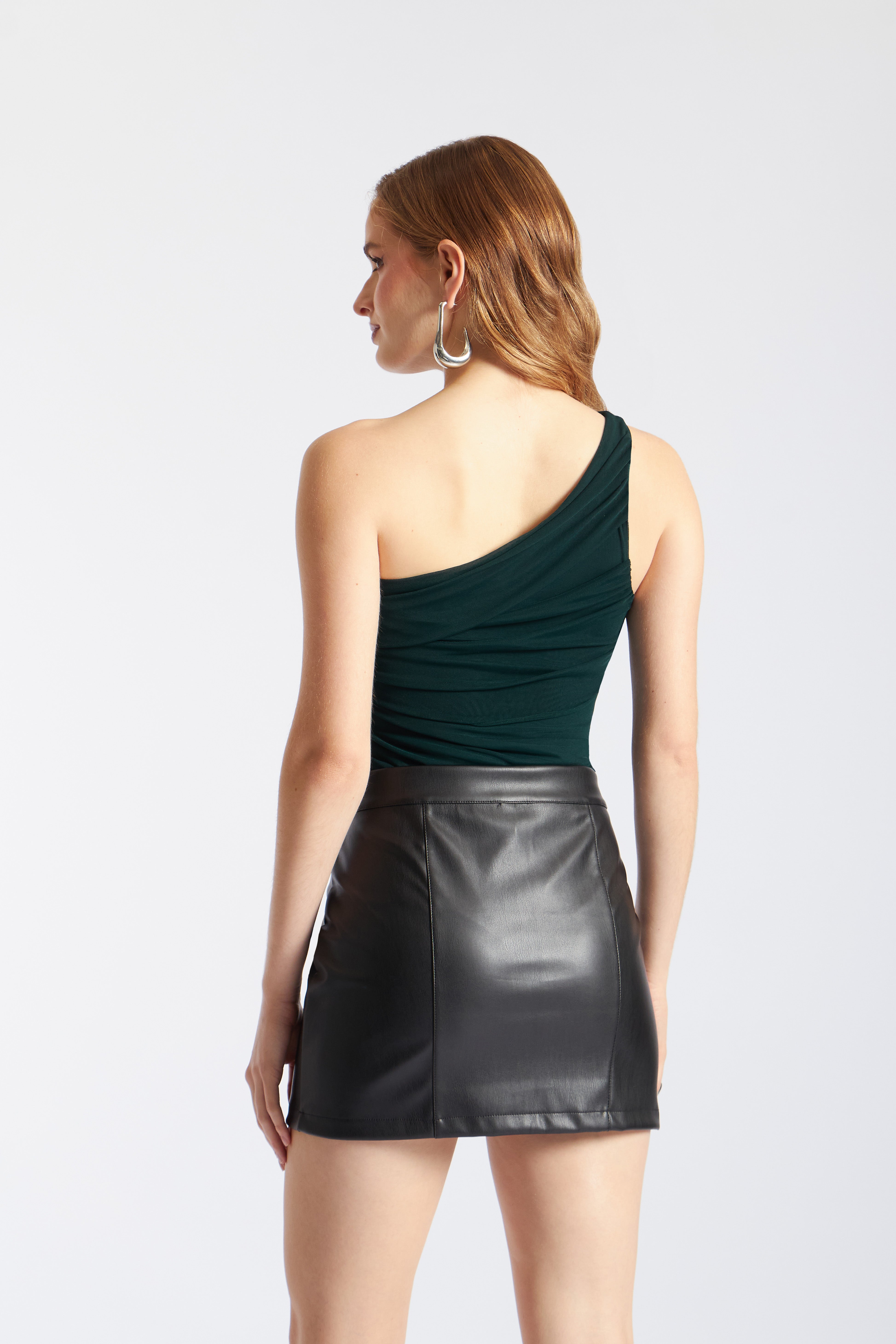 Body One Shoulder Drapeado - Verde Botella