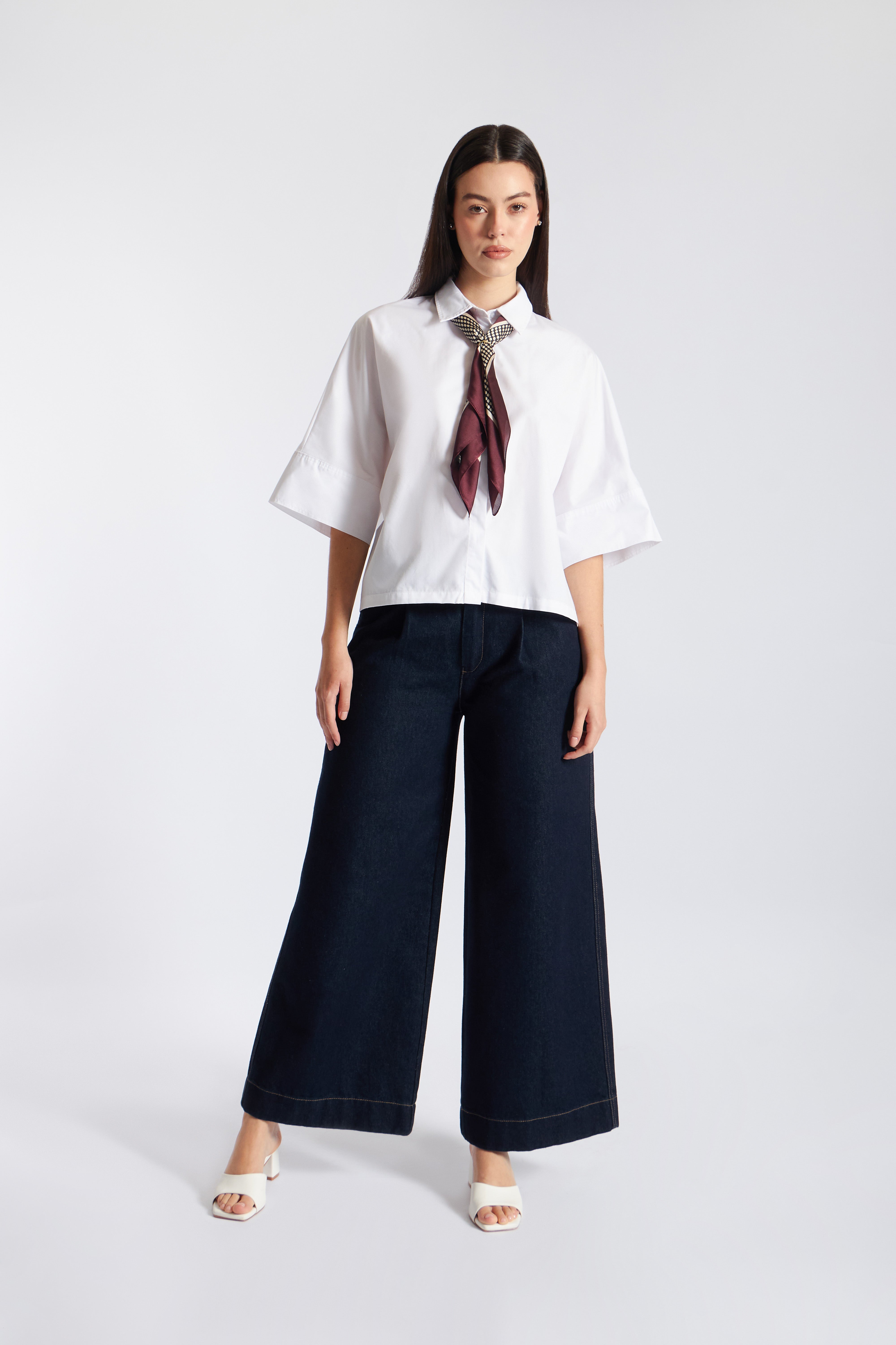 Camisa Popelín Manga Volumen - Blanco