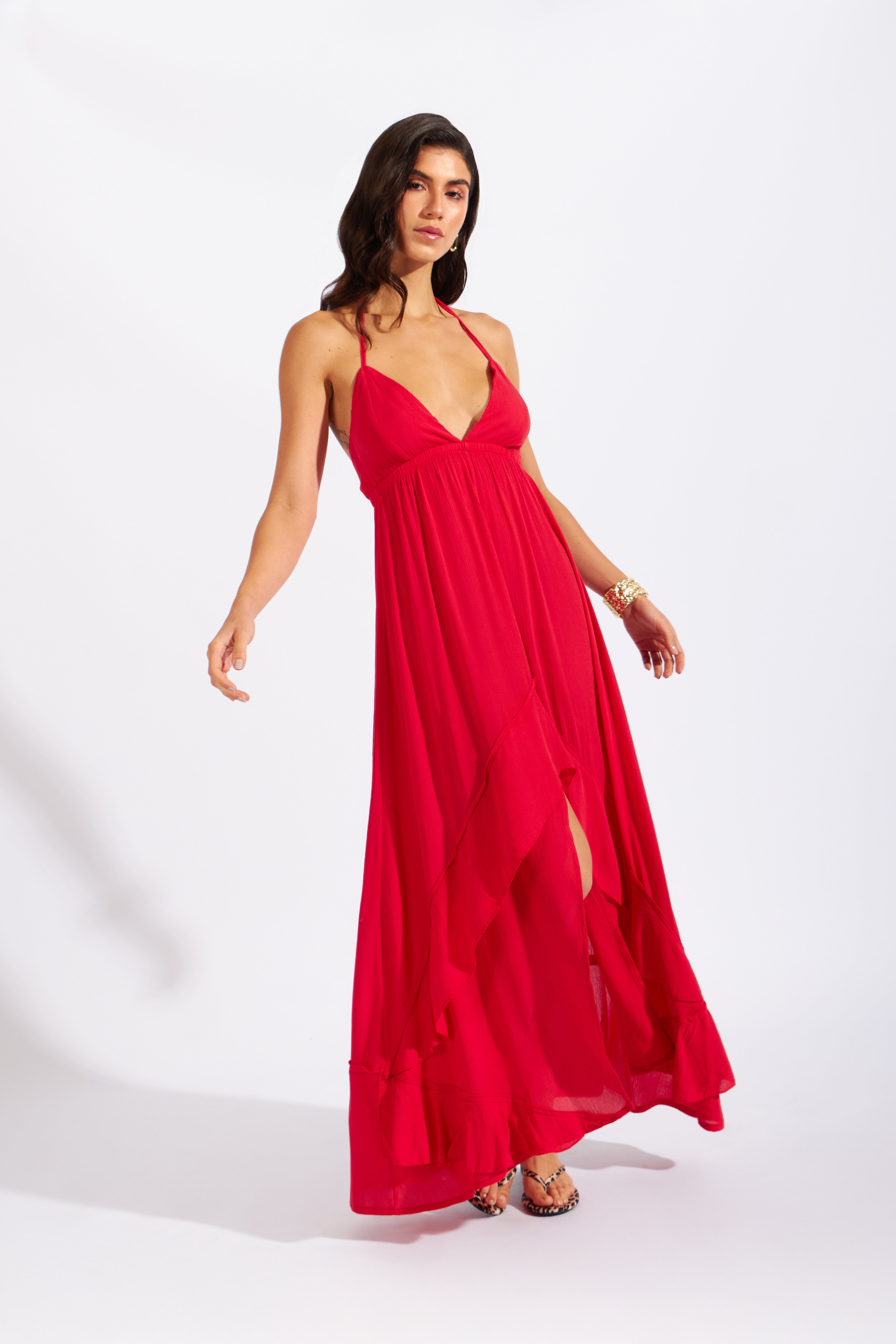 Vestido Midi Volantes - Rojo