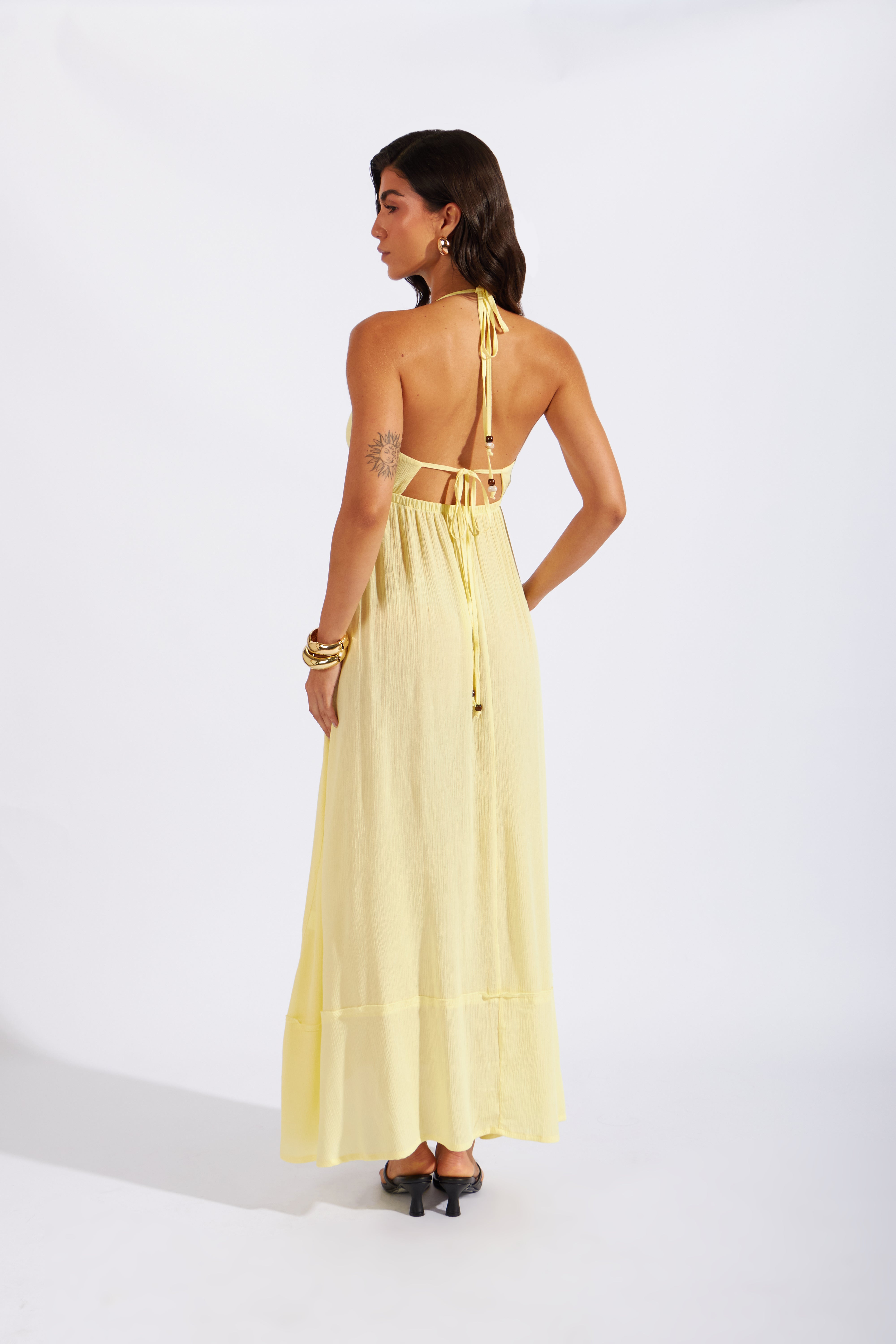 Vestido Midi Volantes - Amarillo