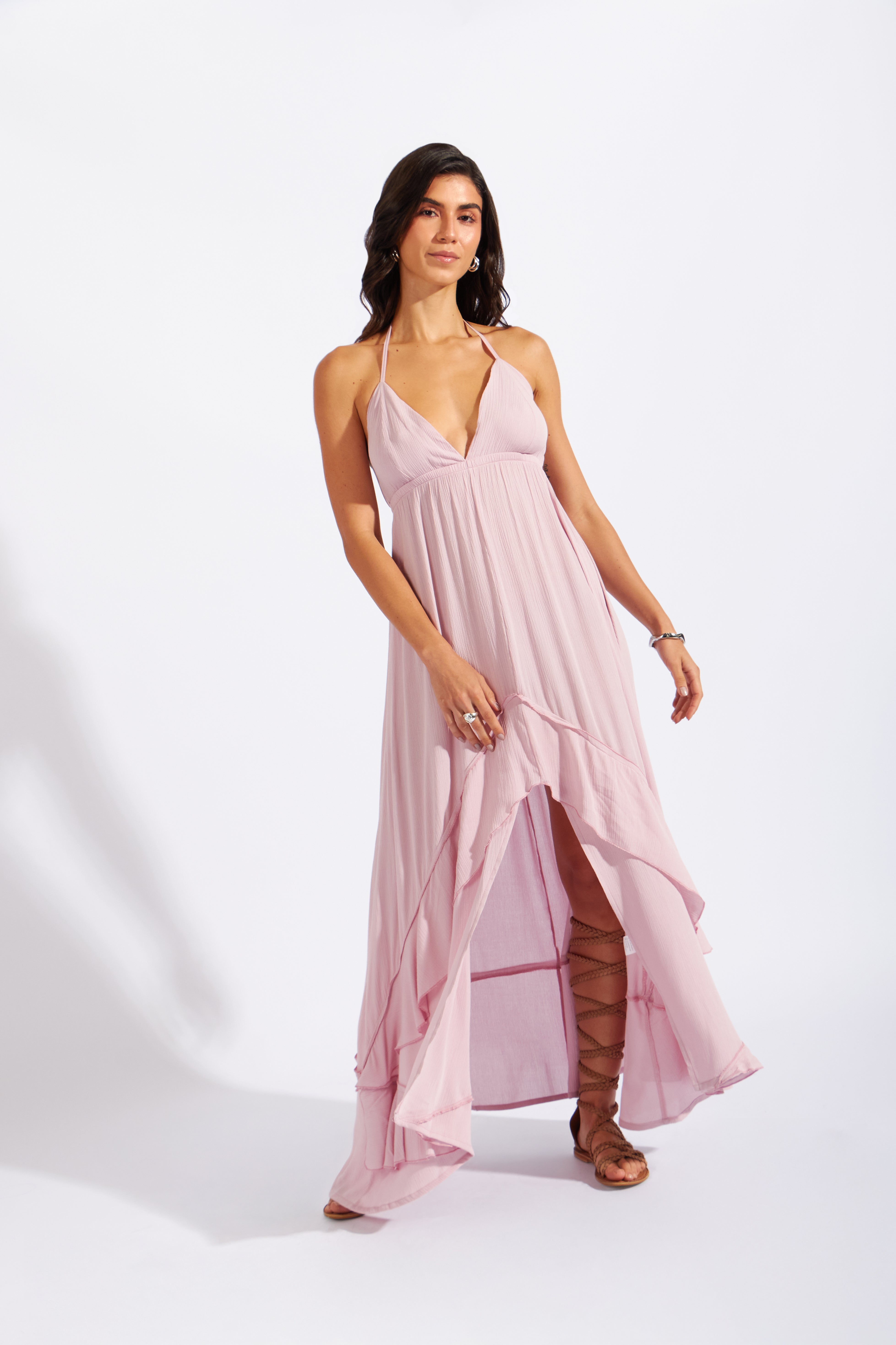 Vestido Midi Volantes - Palo Rosa