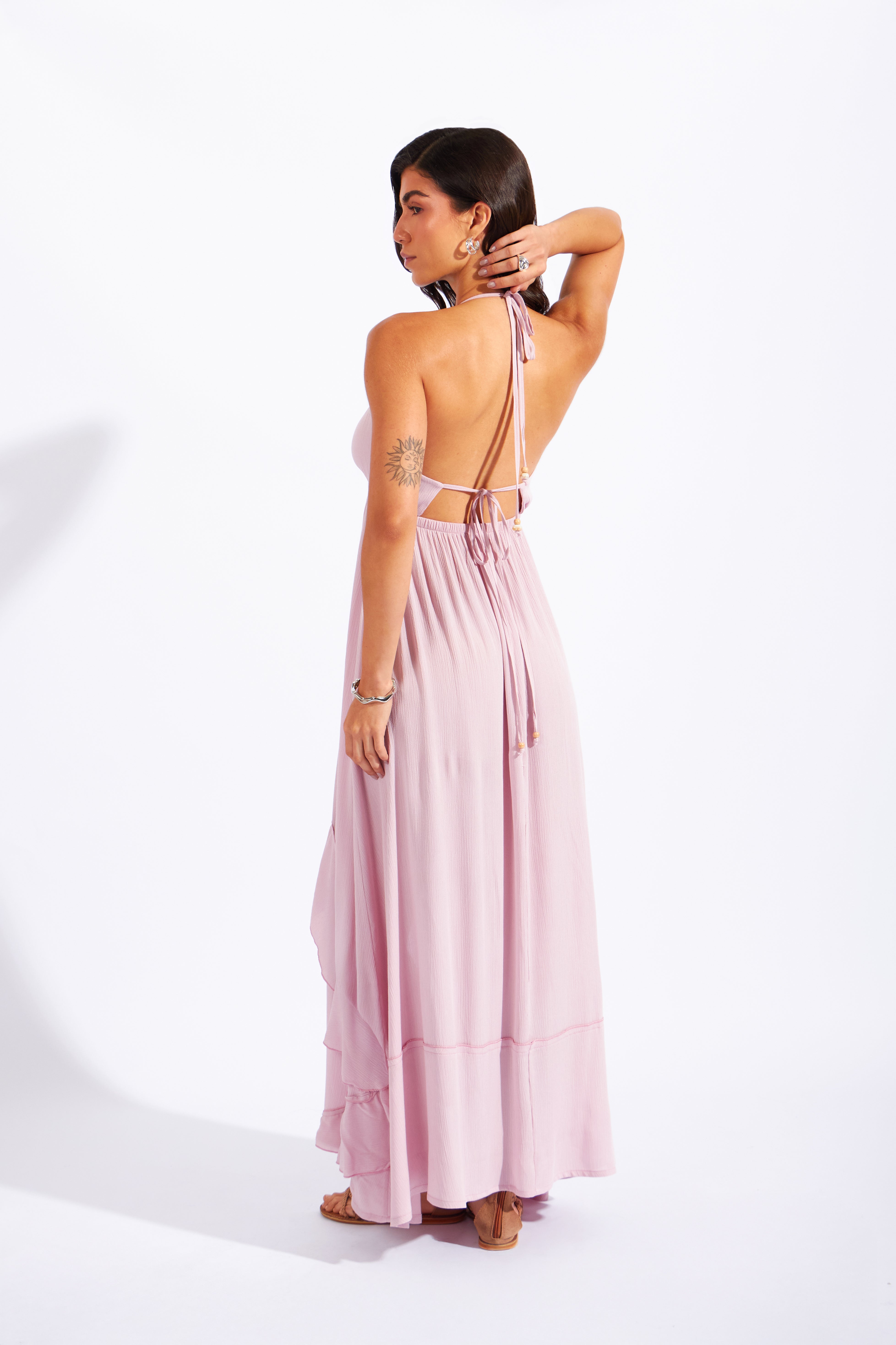 Vestido Midi Volantes - Palo Rosa