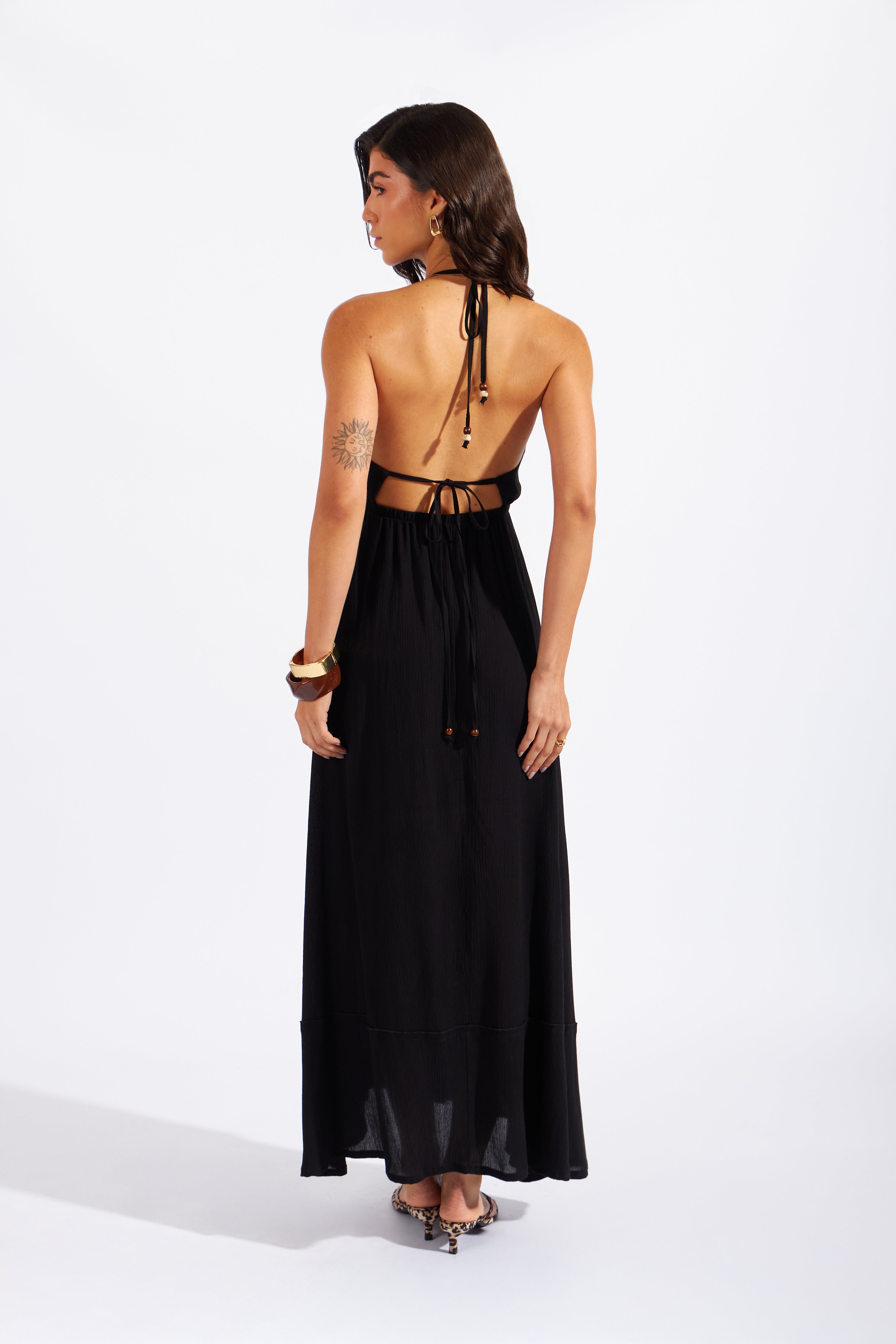 Vestido Midi Volantes - Negro