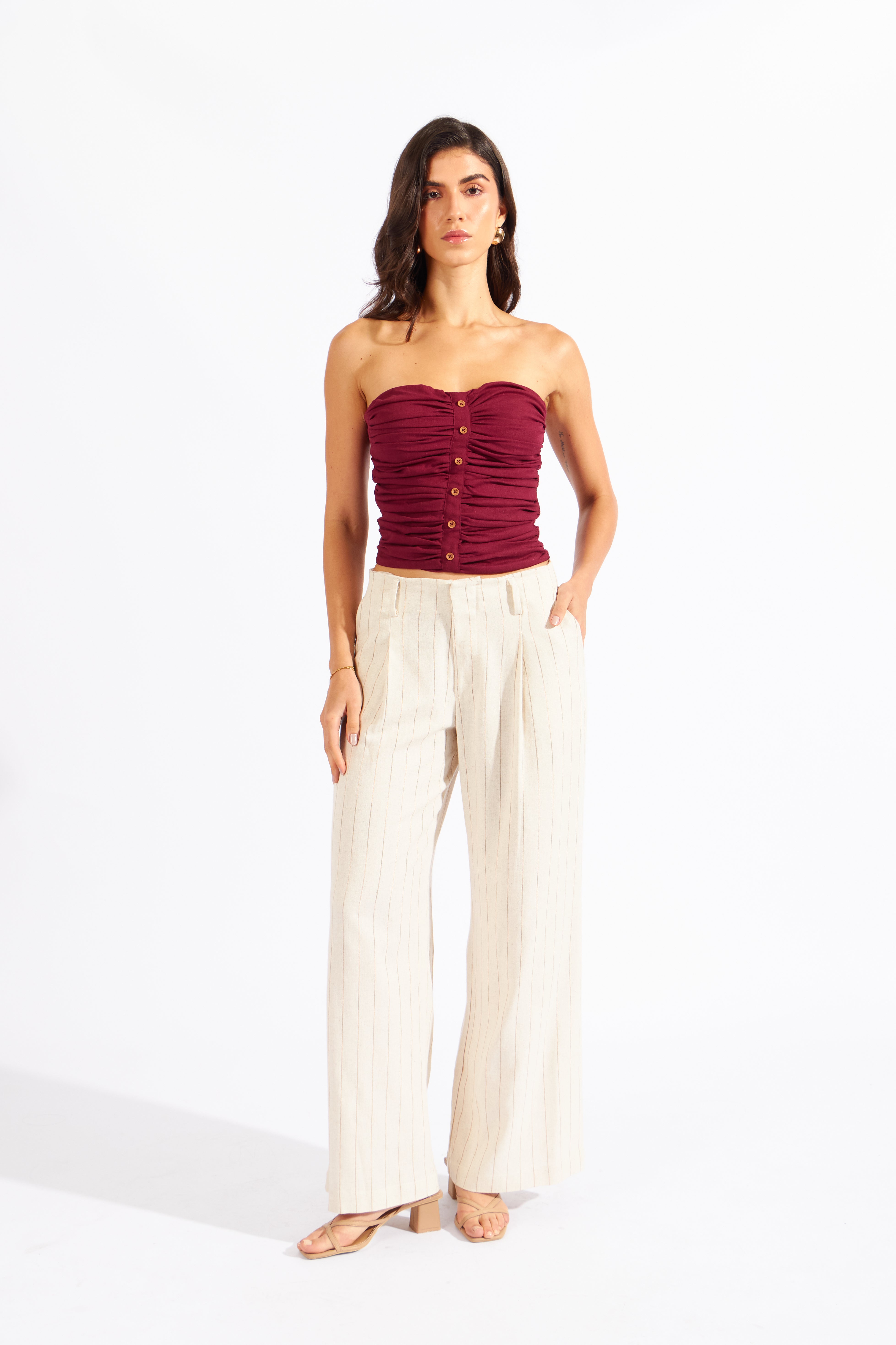 Pantalón Lino Rayas - Beige