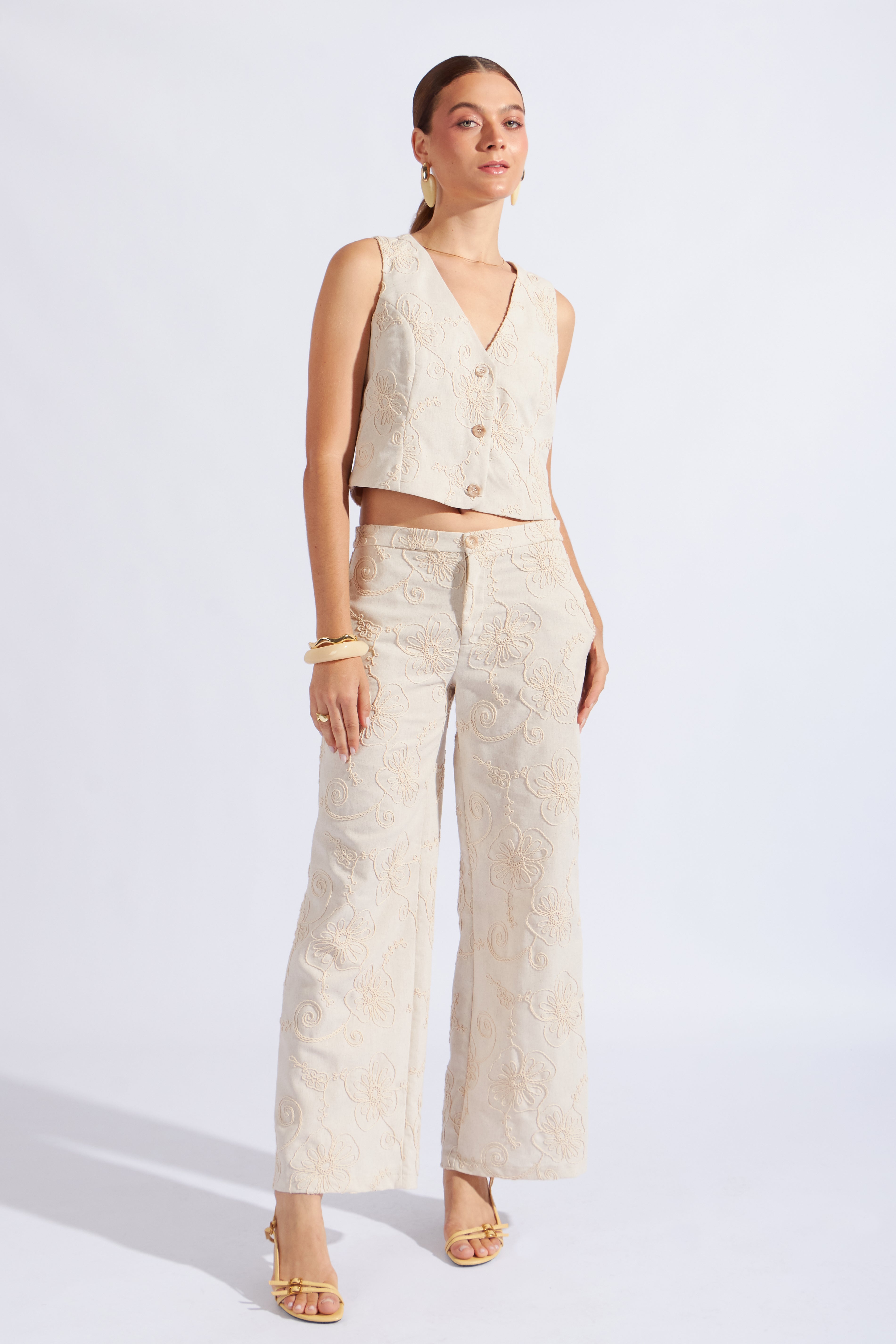 Pantalón Textura Straight - Natural