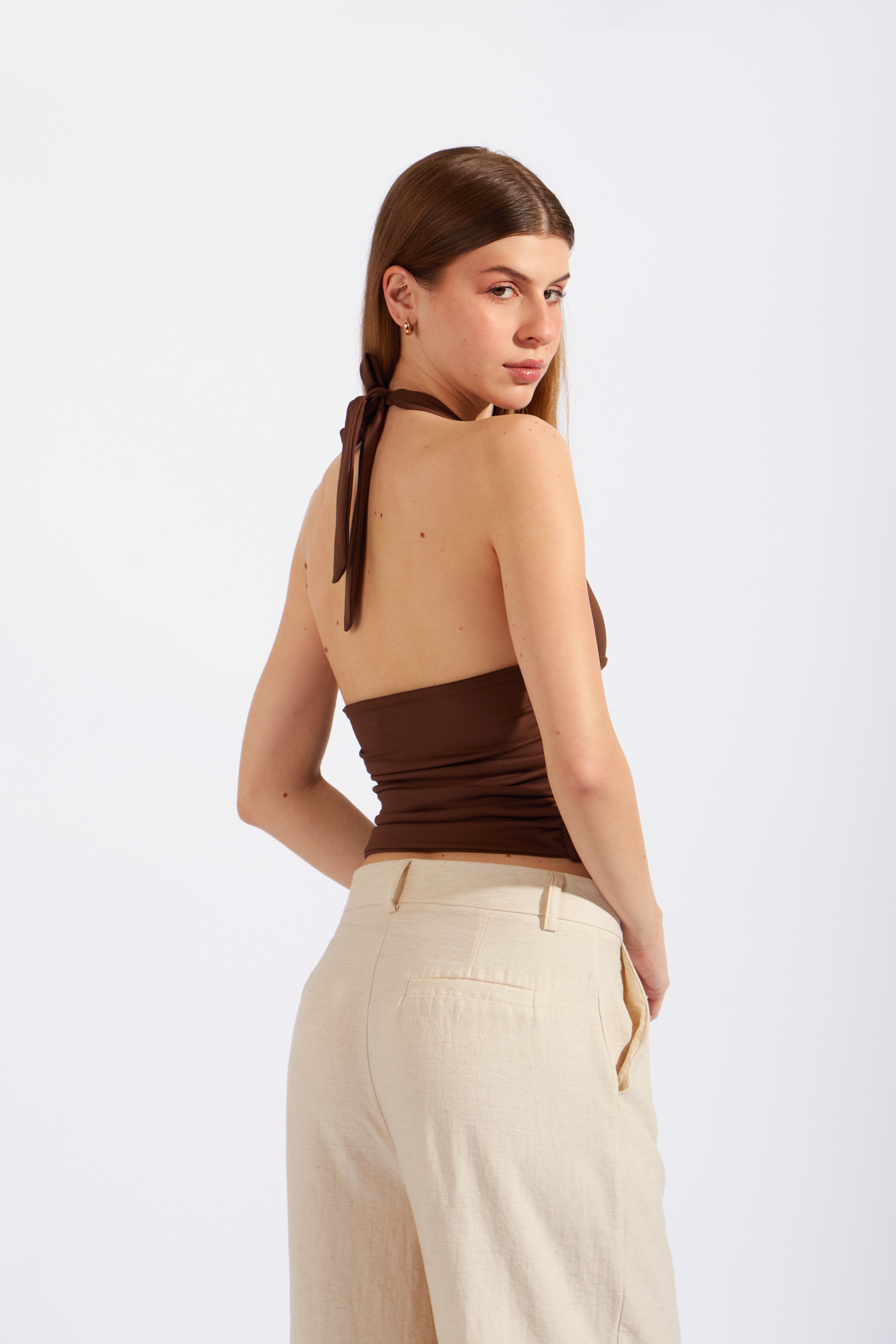 Top Halter Fruncido Joya - Marrón
