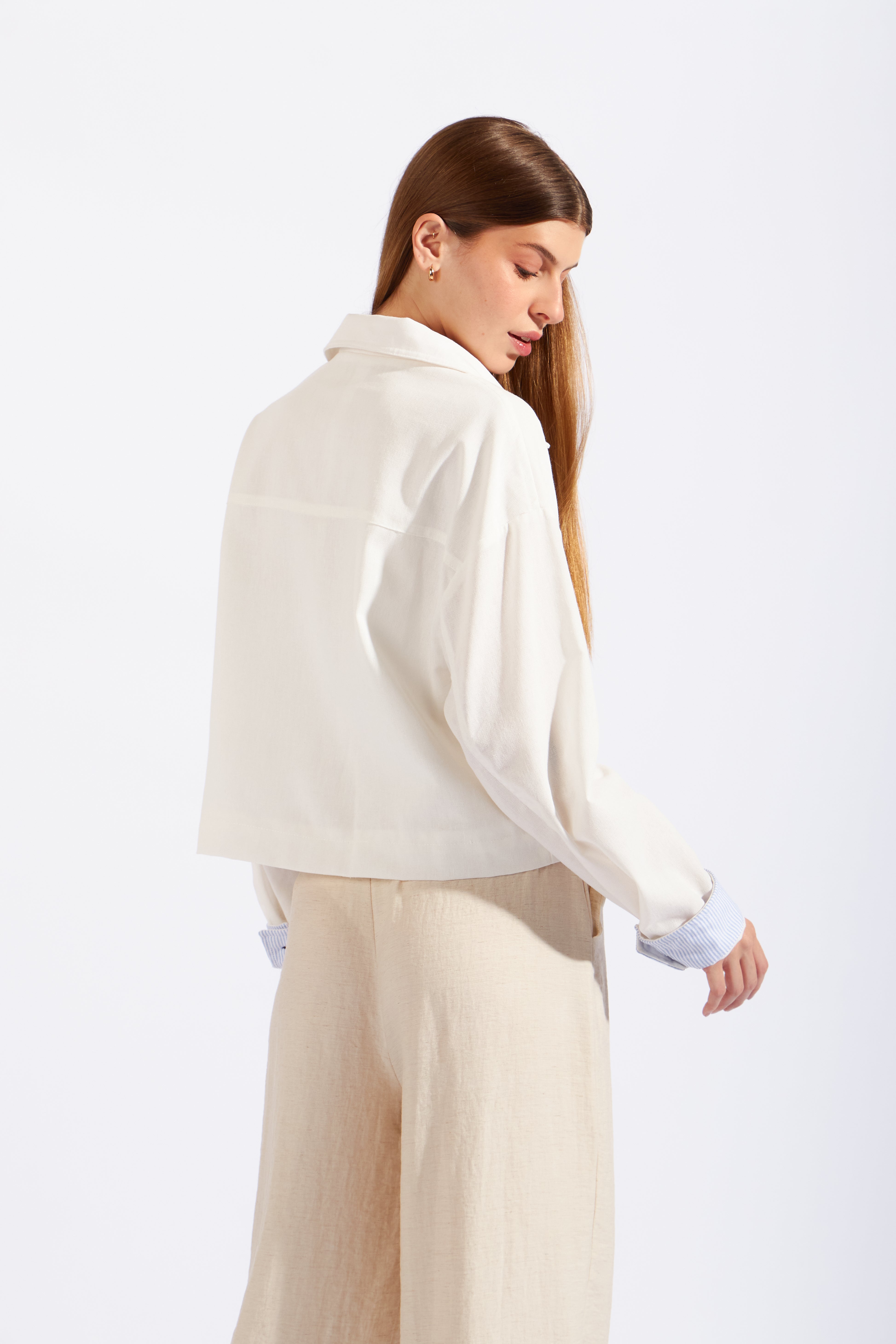 Chaqueta Cropped Lino - Perla