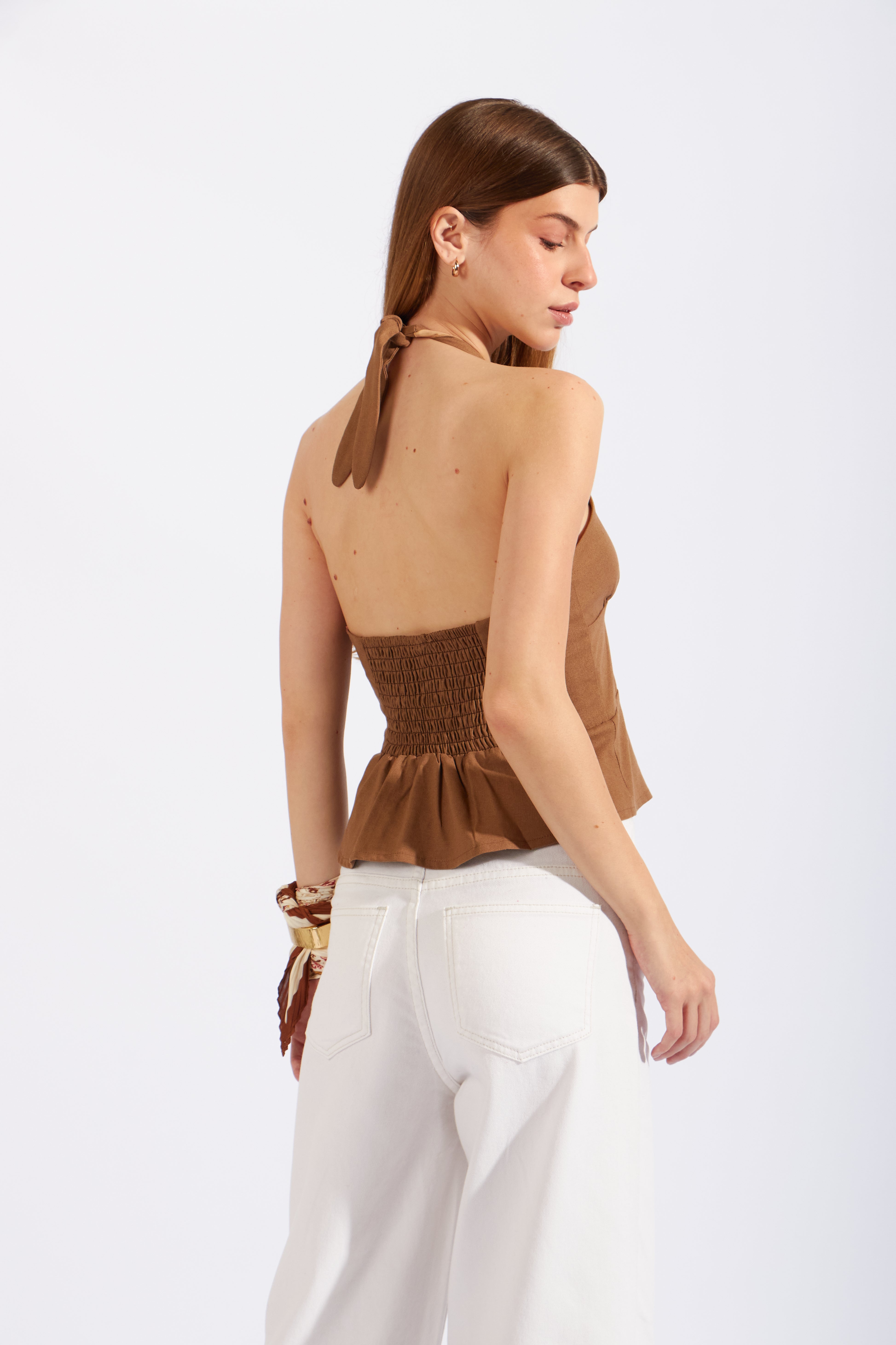 Top Halter Estructura Lino - Toffee