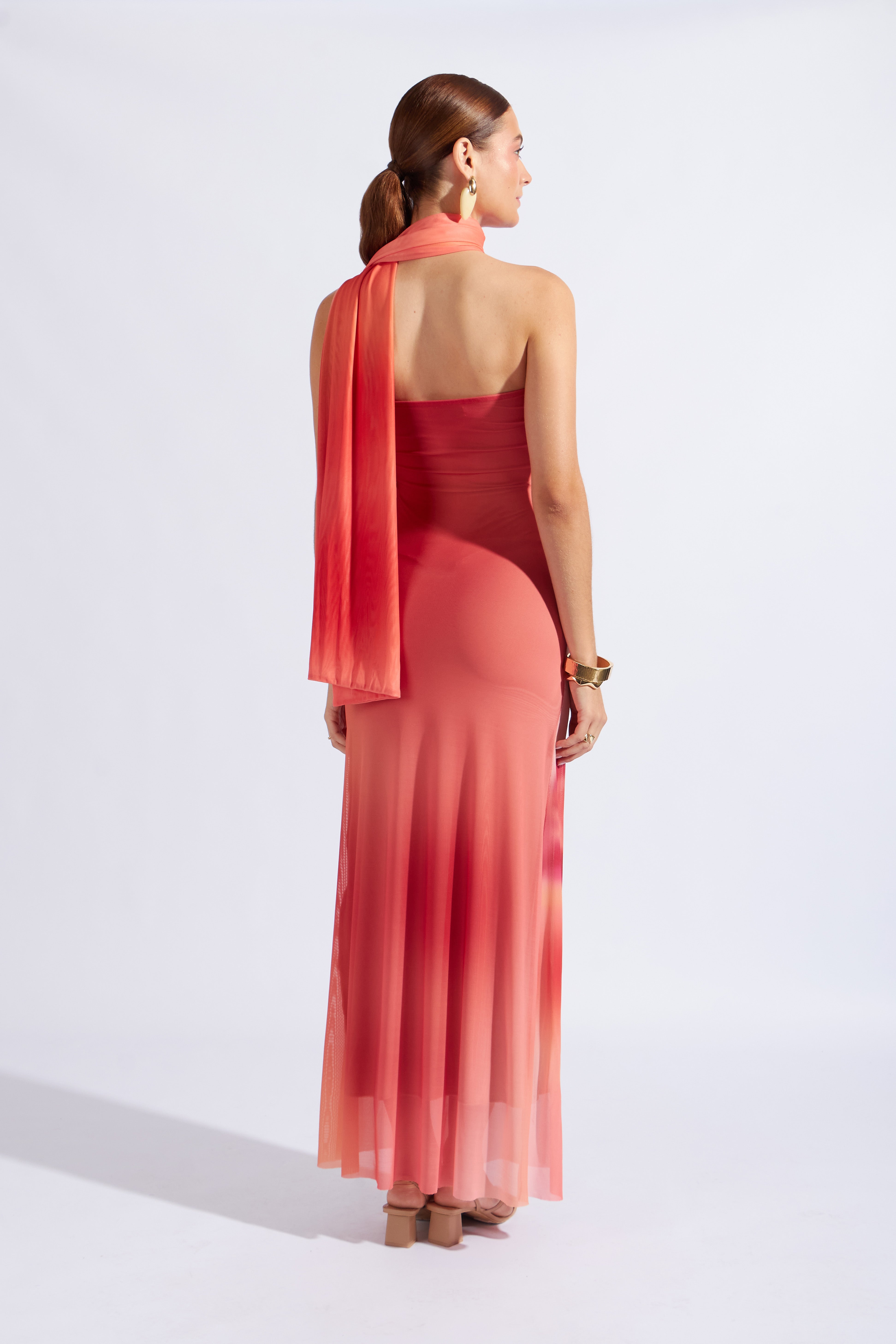 Vestido Largo con Fular - Naranja