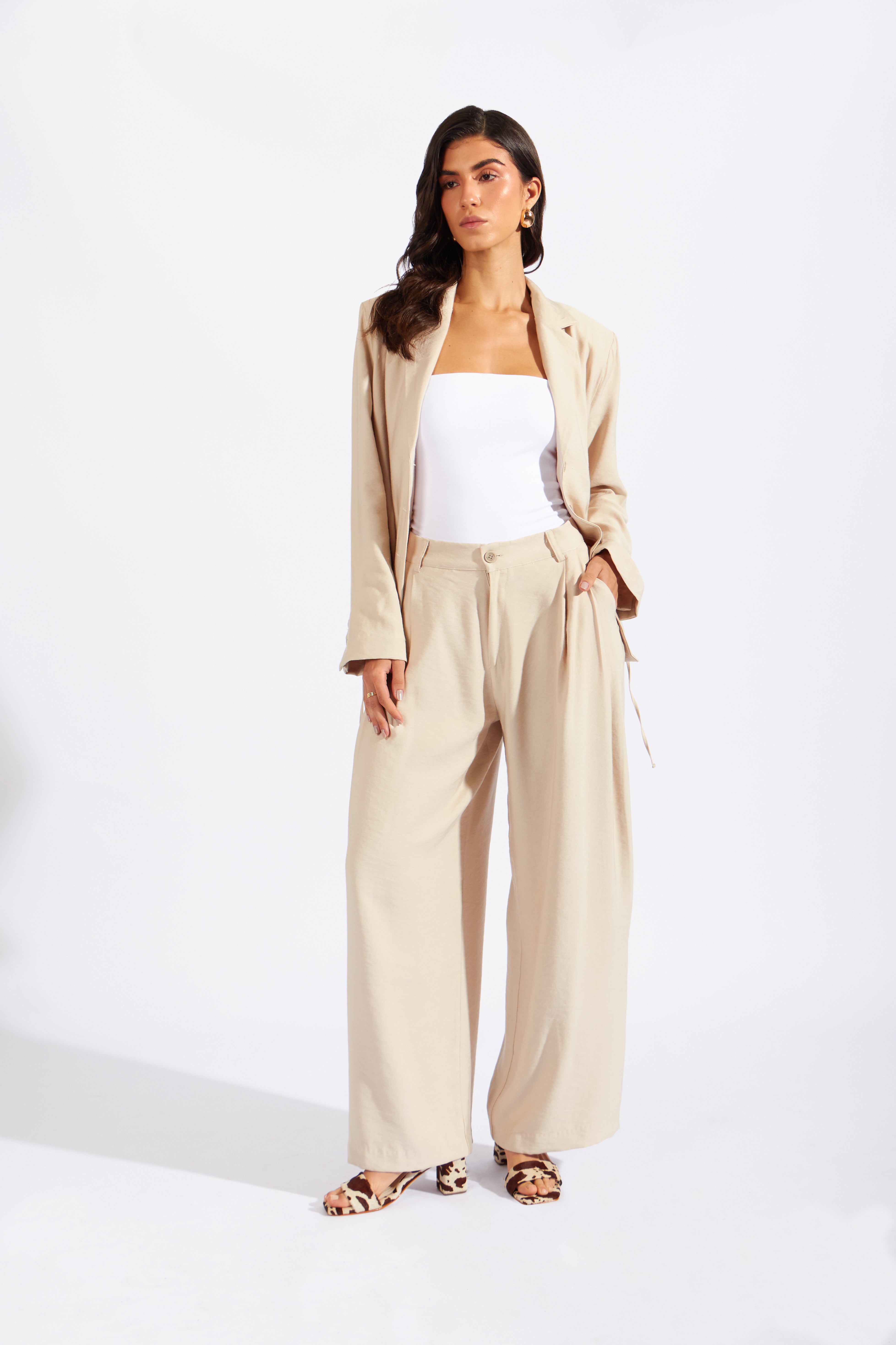 Pantalón Fluido Pliegue - Arena