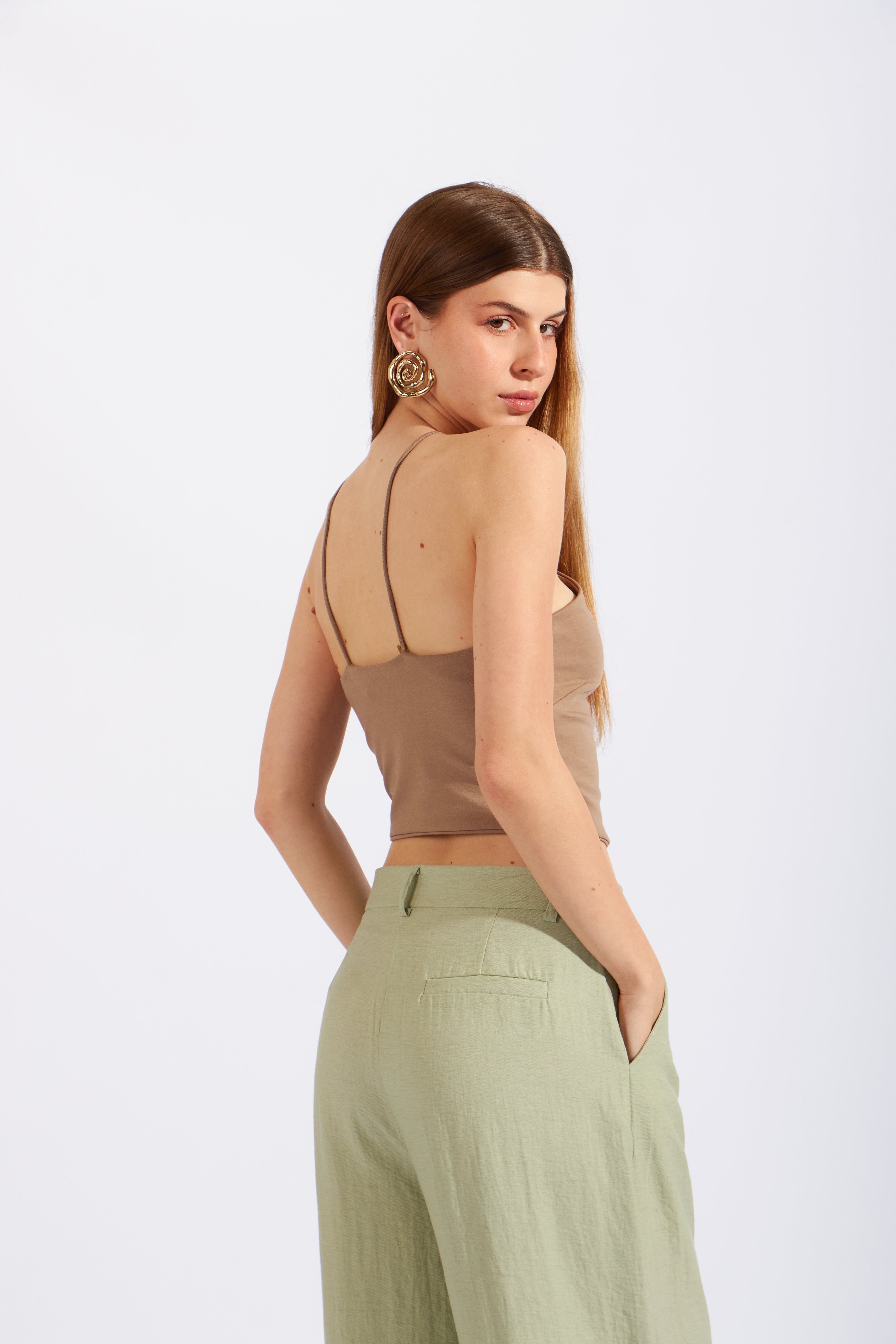 Crop Top Halter Cuentas - Taupe