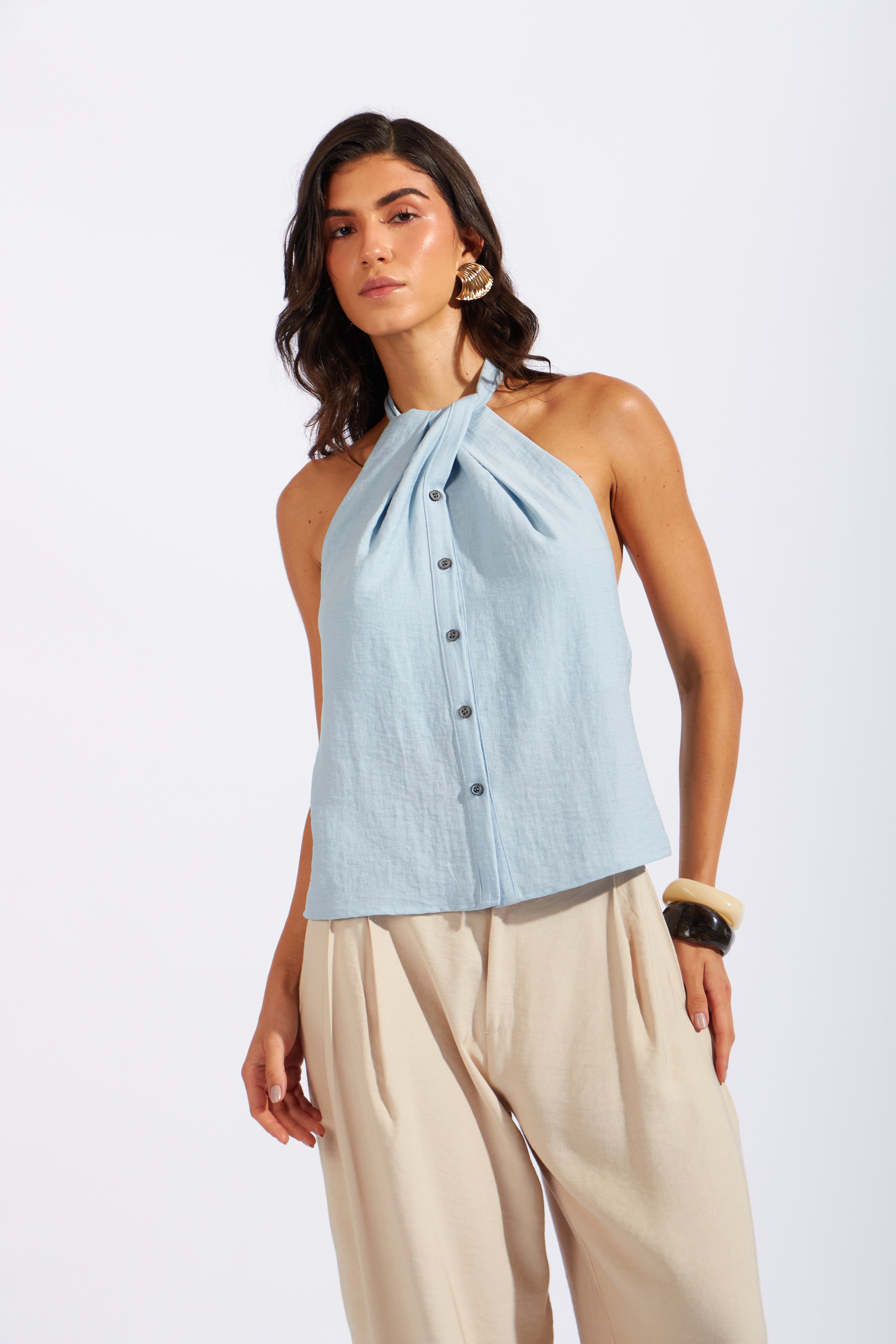 Top Halter Rústico Nudo - Celeste