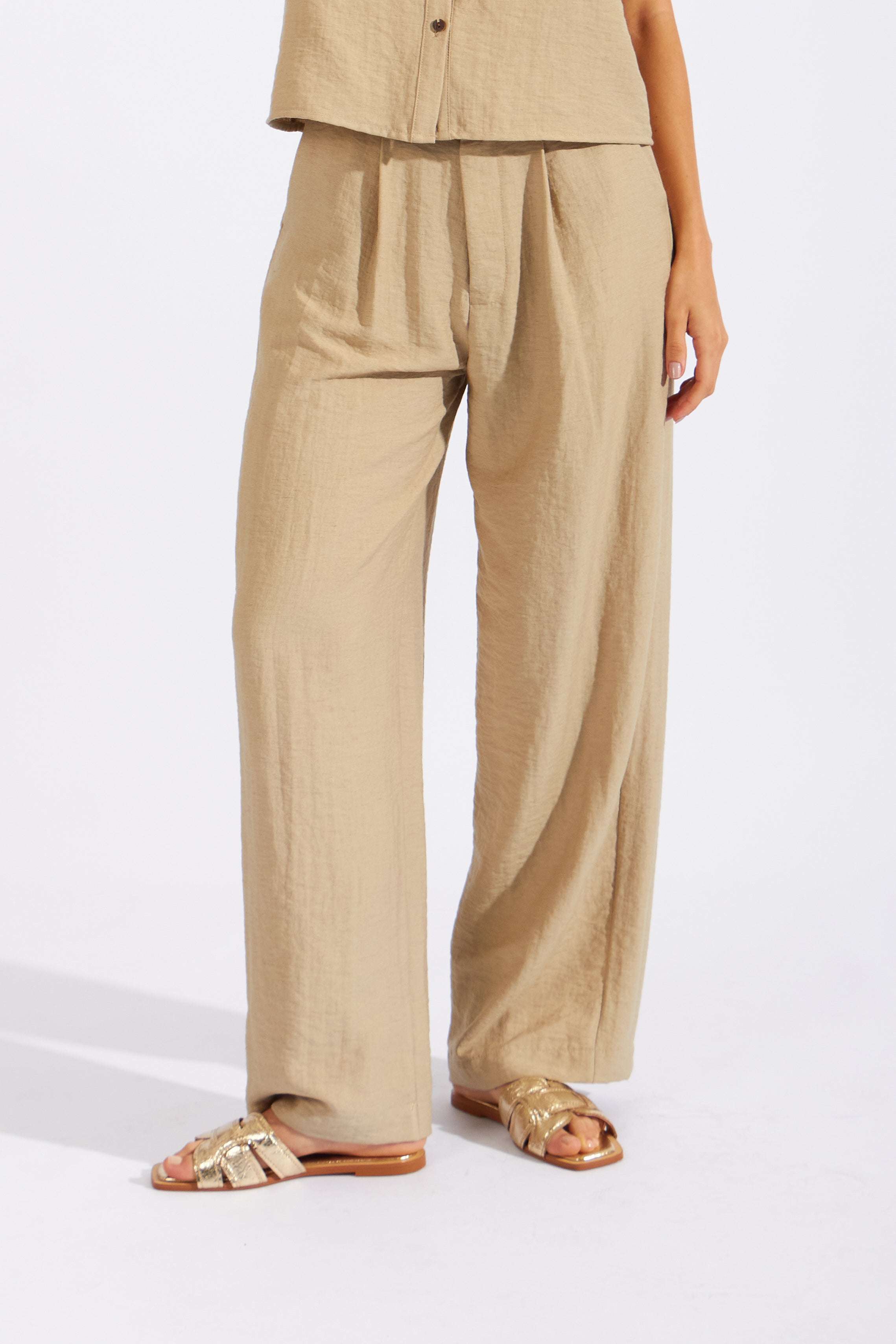 Pantalón Rústico Pliegues - Beige