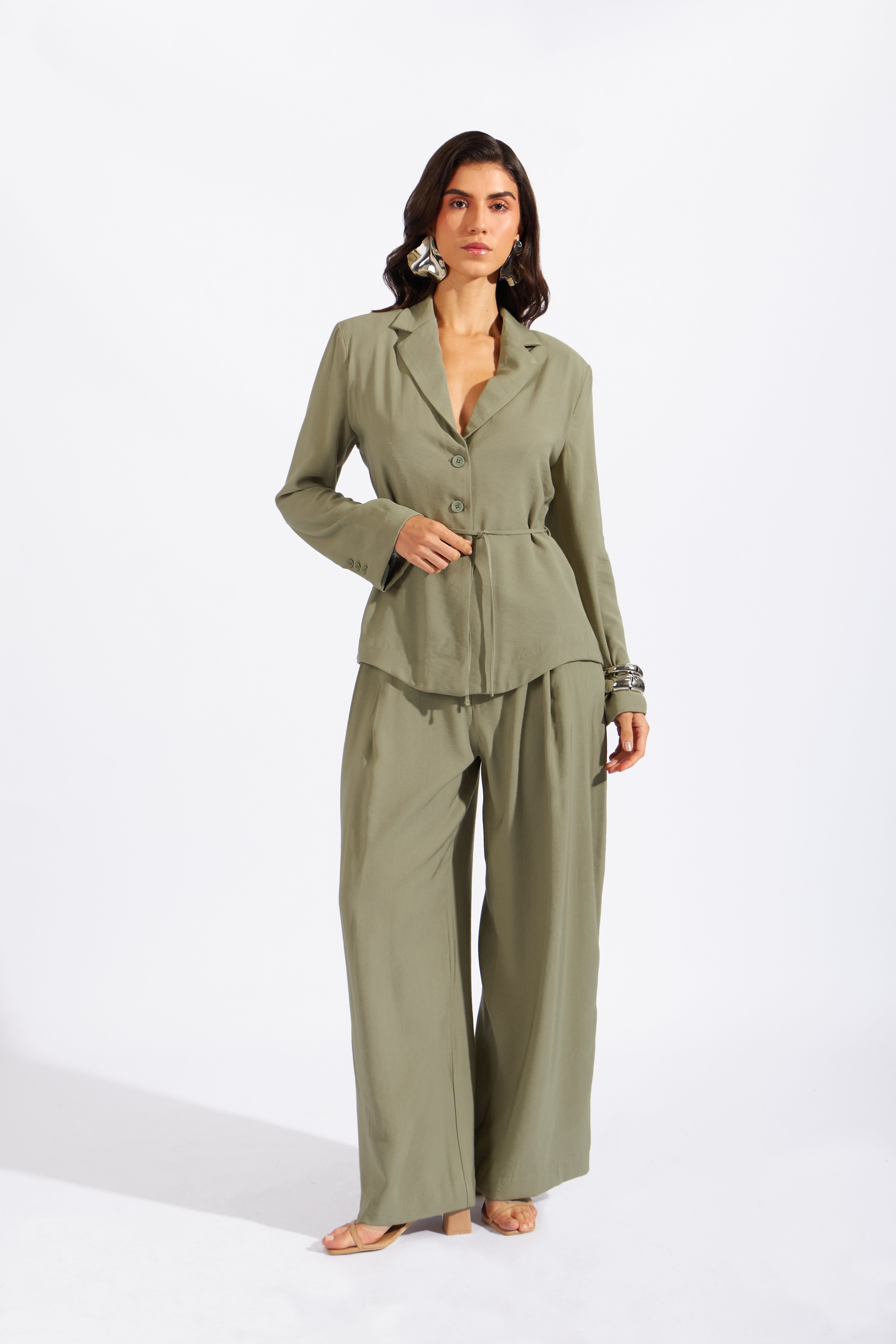Blazer Fluido Cinturón - Olivo