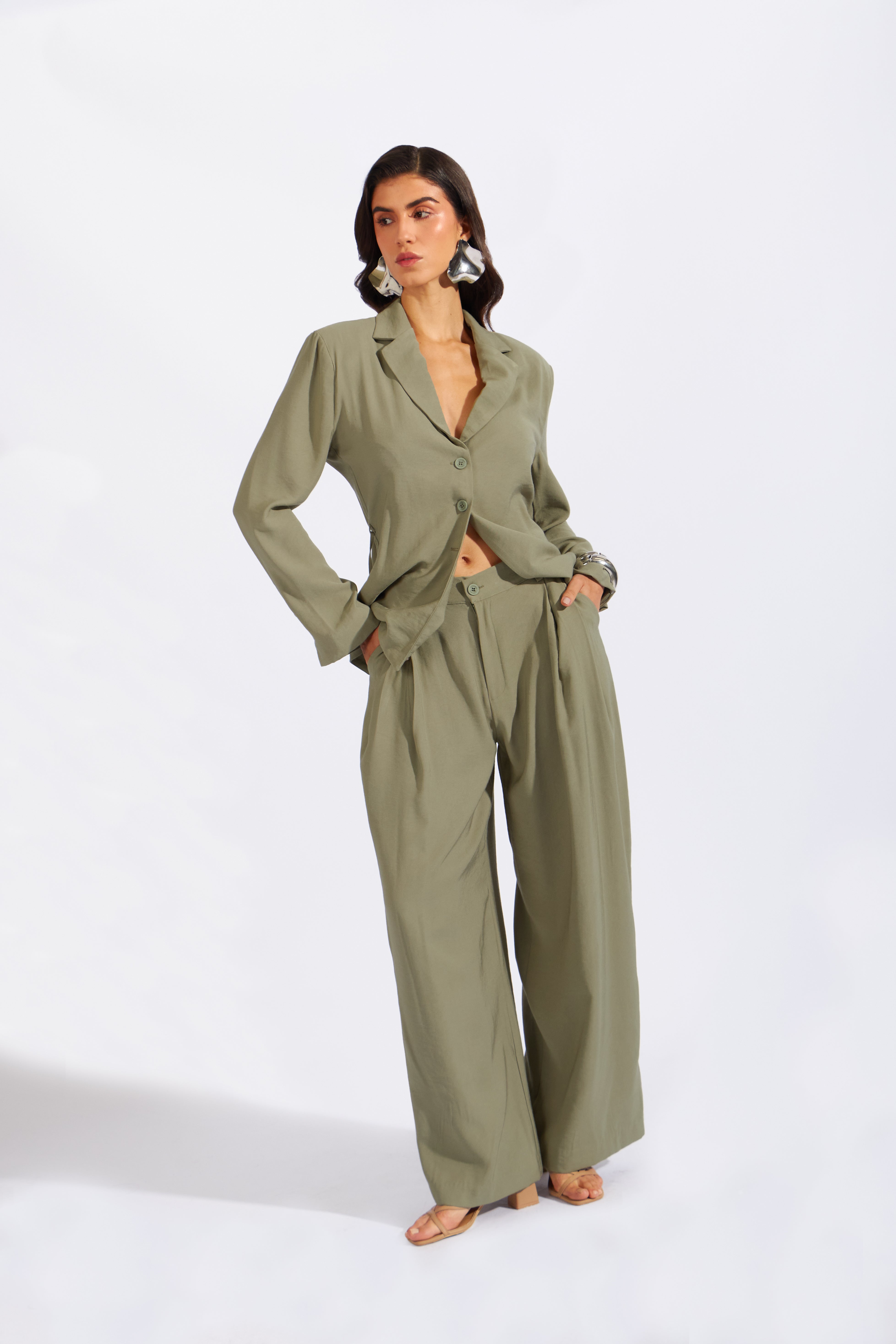 Pantalón Fluido Pliegue - Olivo