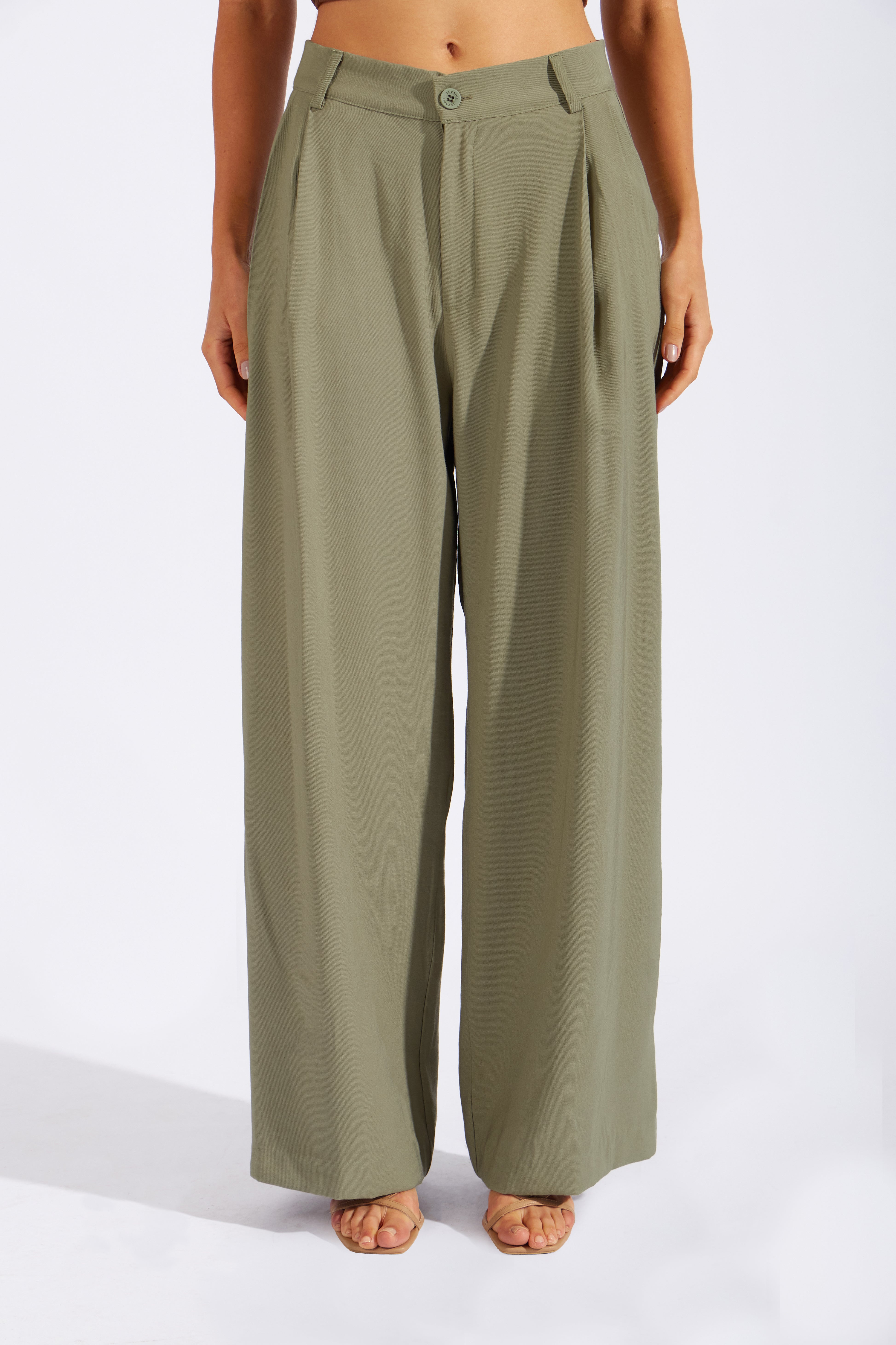 Pantalón Fluido Pliegue - Olivo
