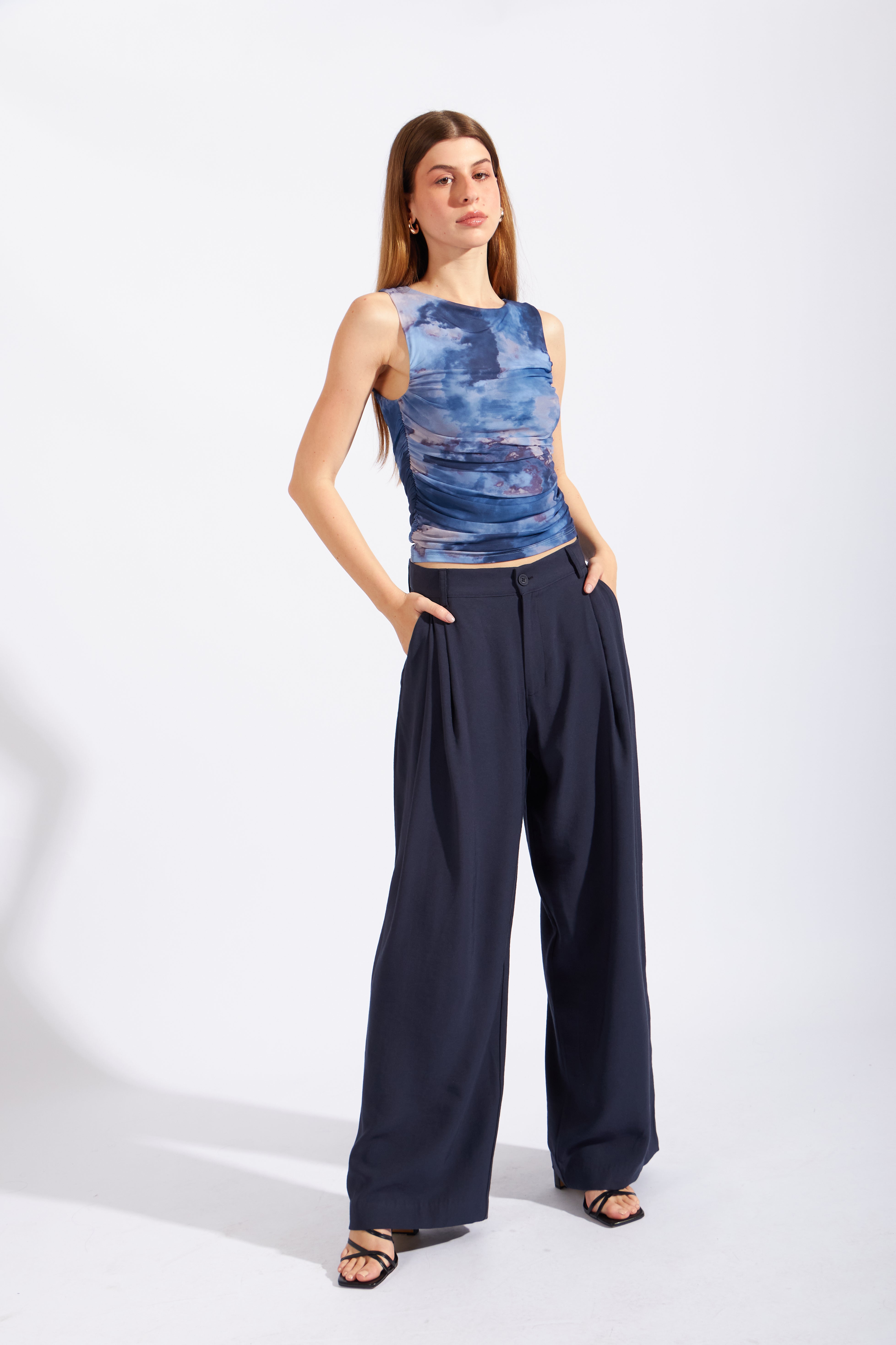 Pantalón Fluido Pliegue - Azul