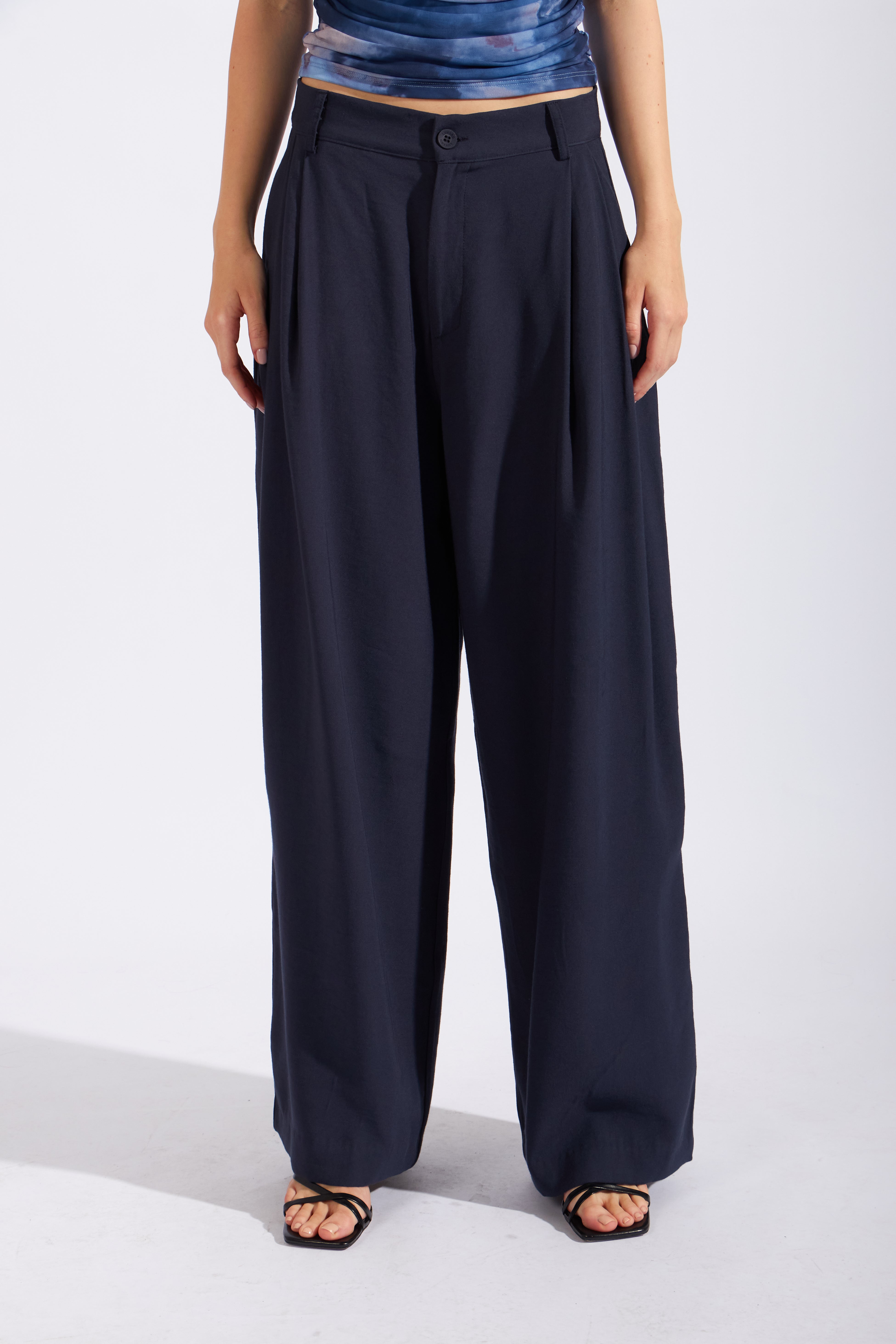 Pantalón Fluido Pliegue - Azul