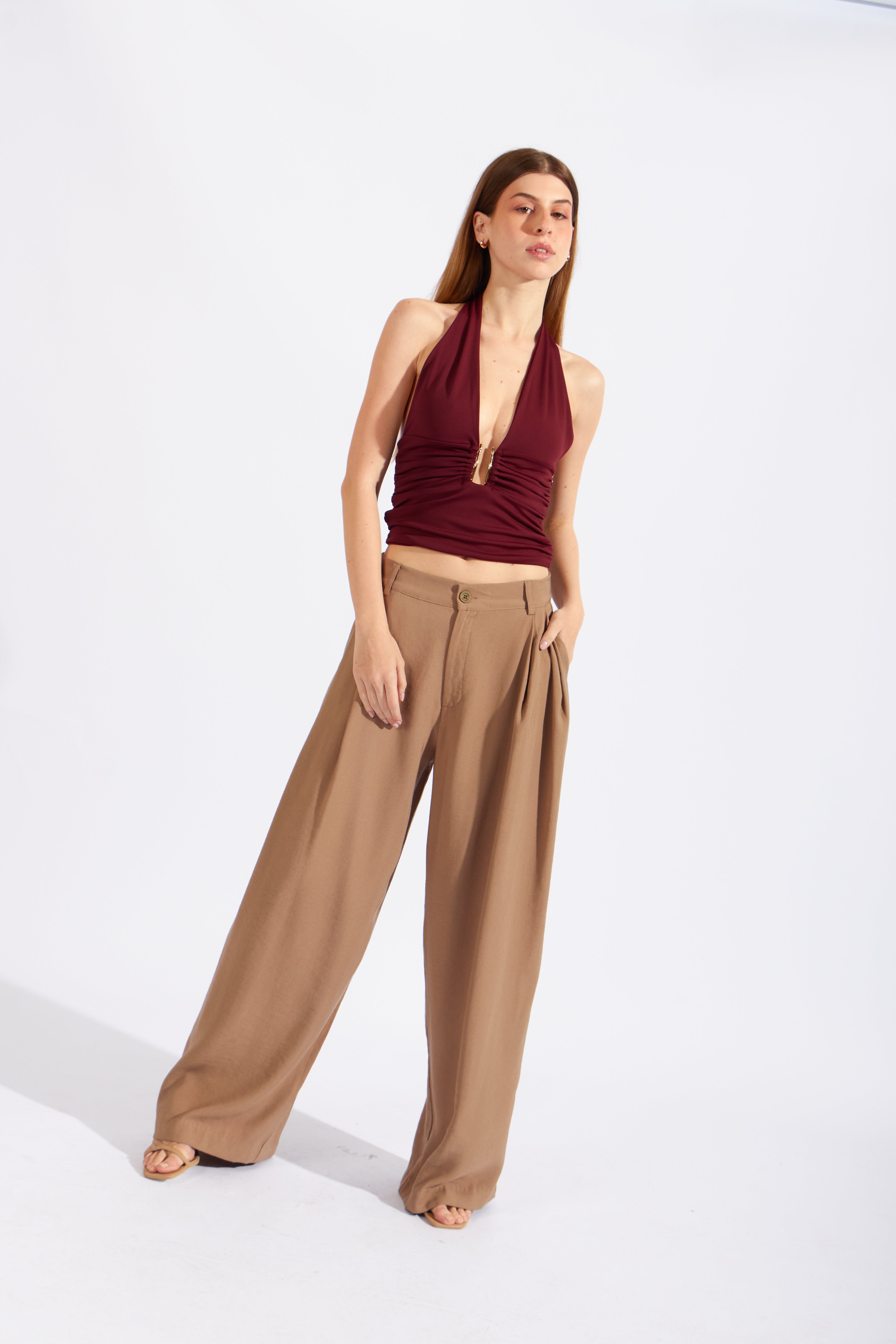 Pantalón Fluido Pliegue - Kakhi