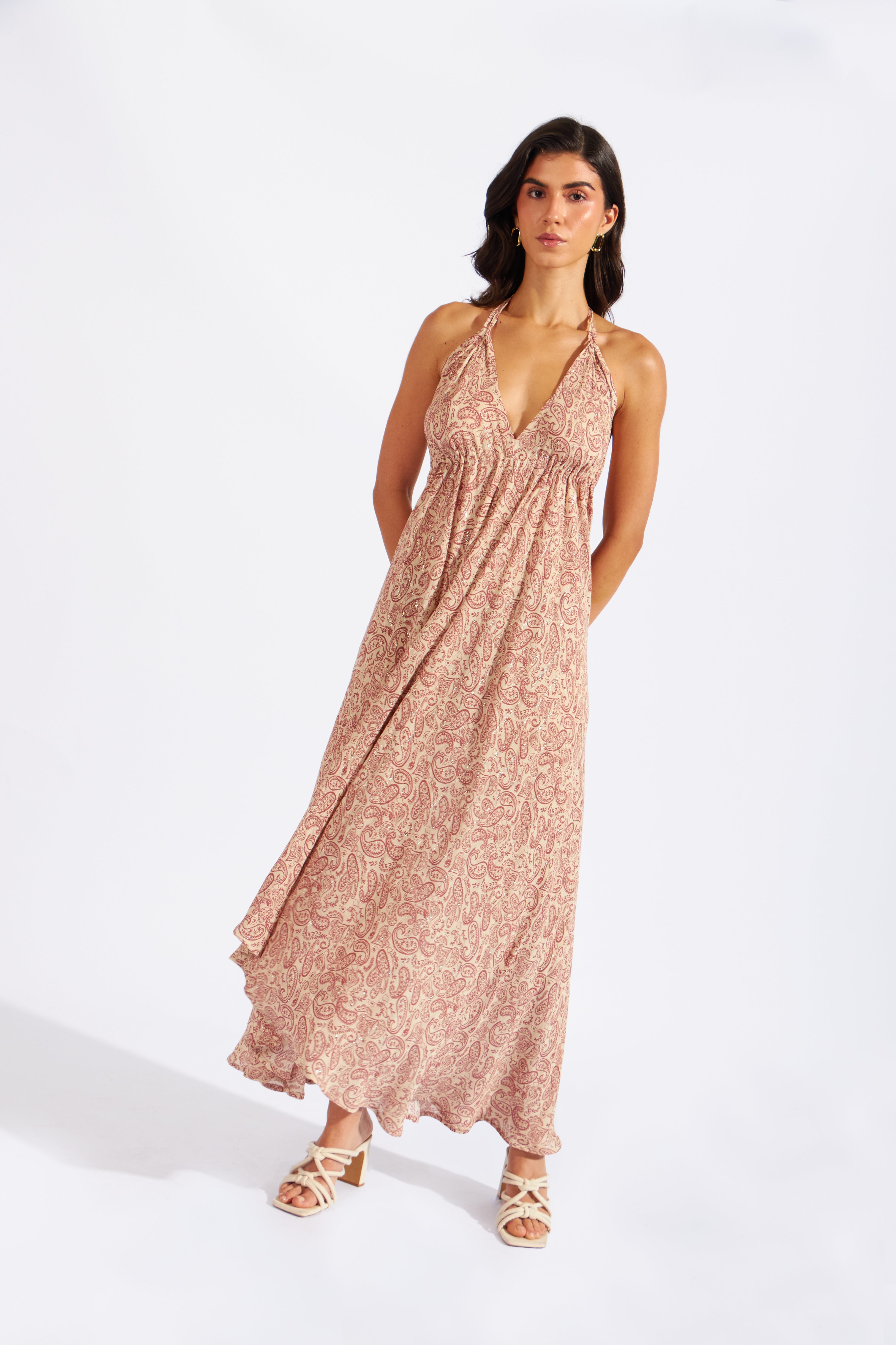 Vestido Midi Halter Fluido - Arena