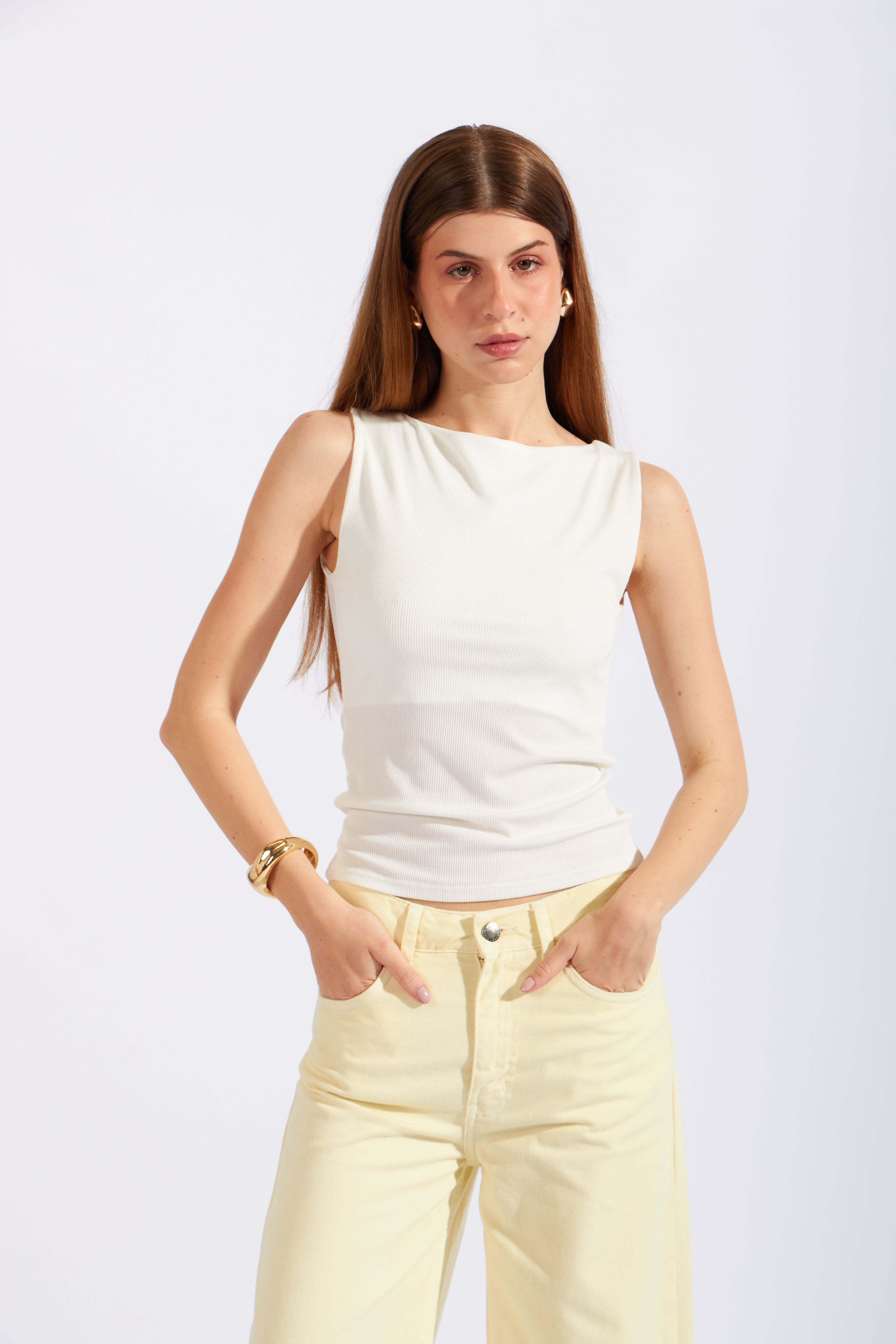 Top Rib Escote Barco - Perla