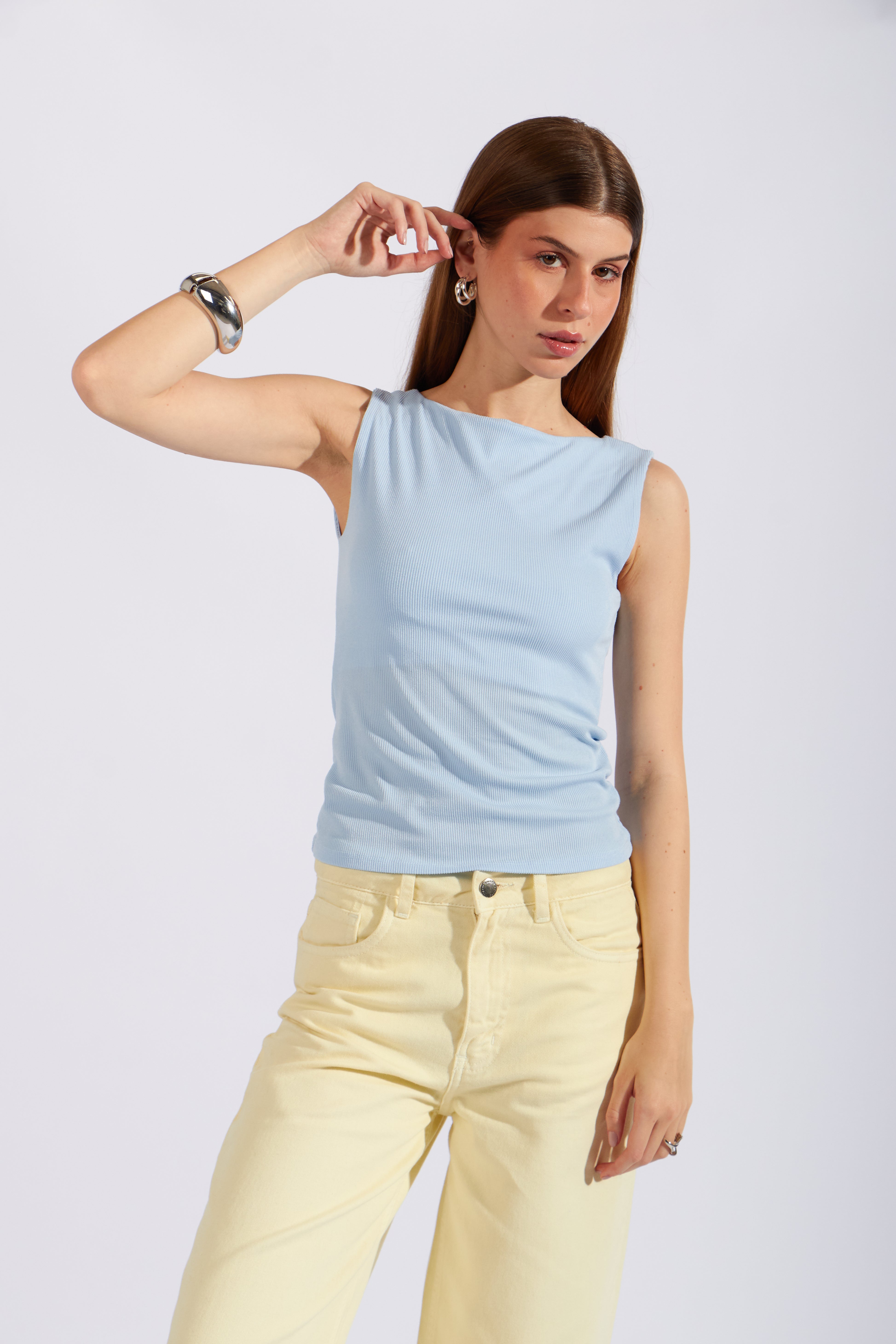 Top Rib Escote Barco - Celeste