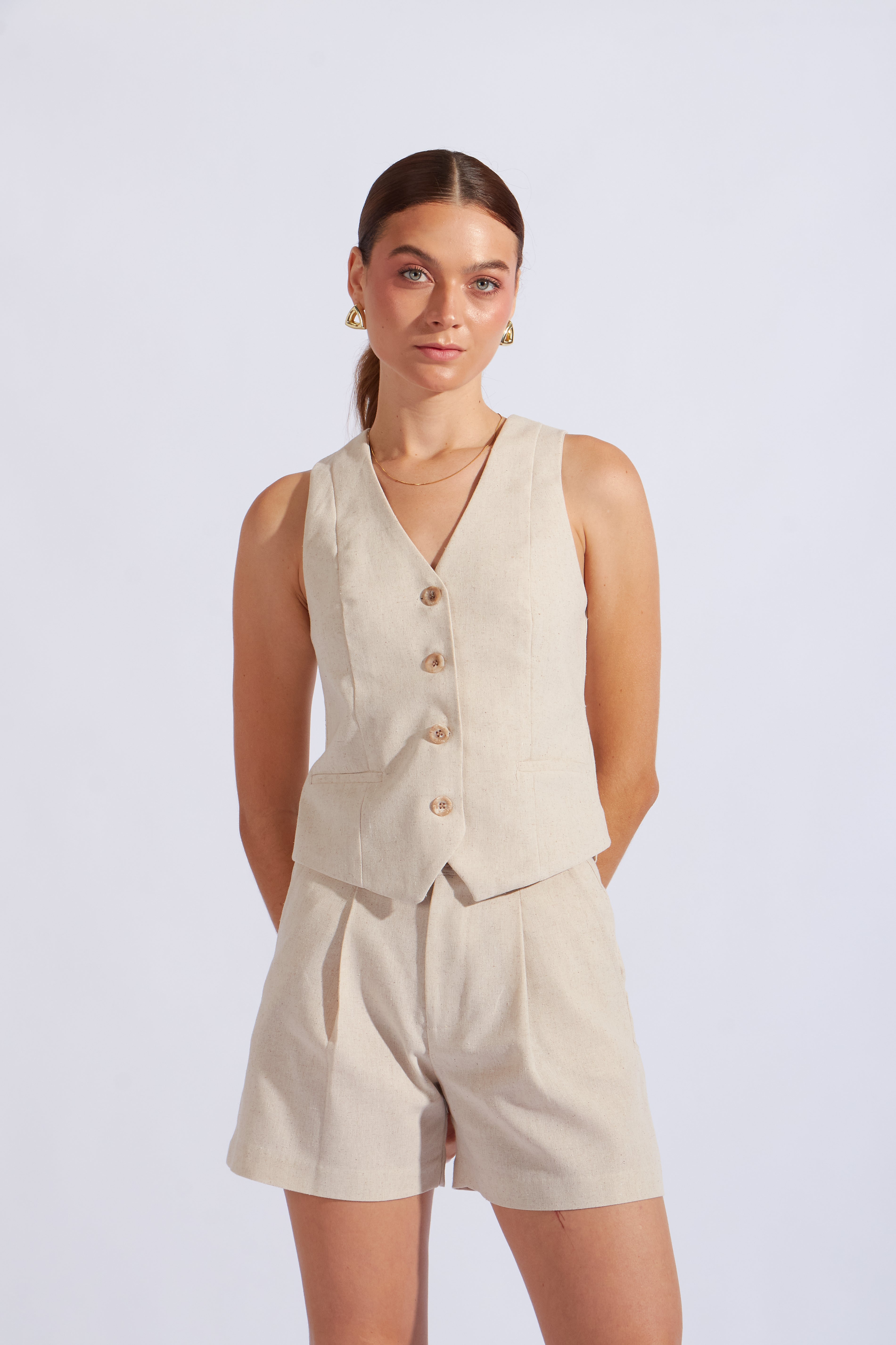 Chaleco Estructurado Lino - Natural