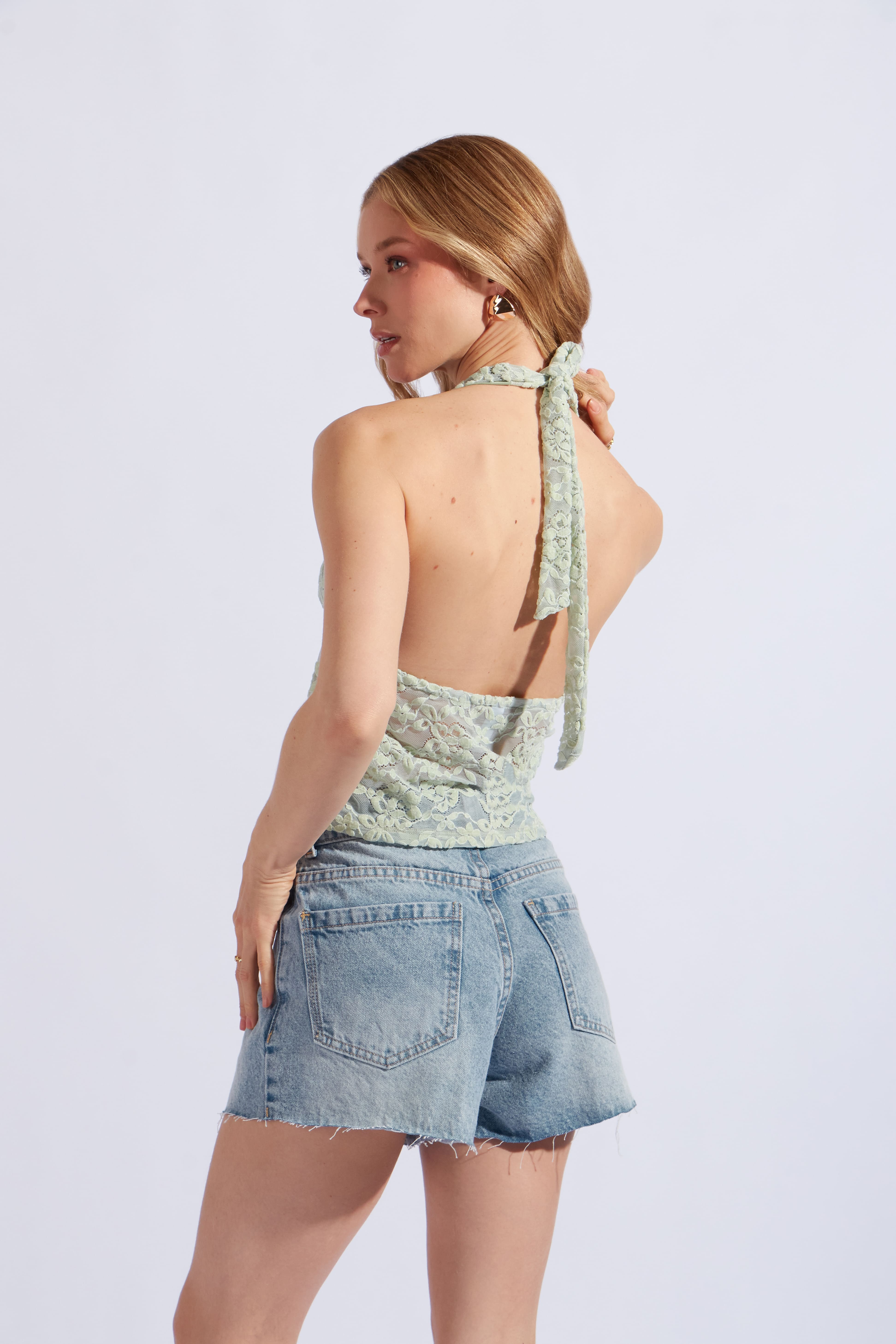 Top Encaje Halter - Verde Claro