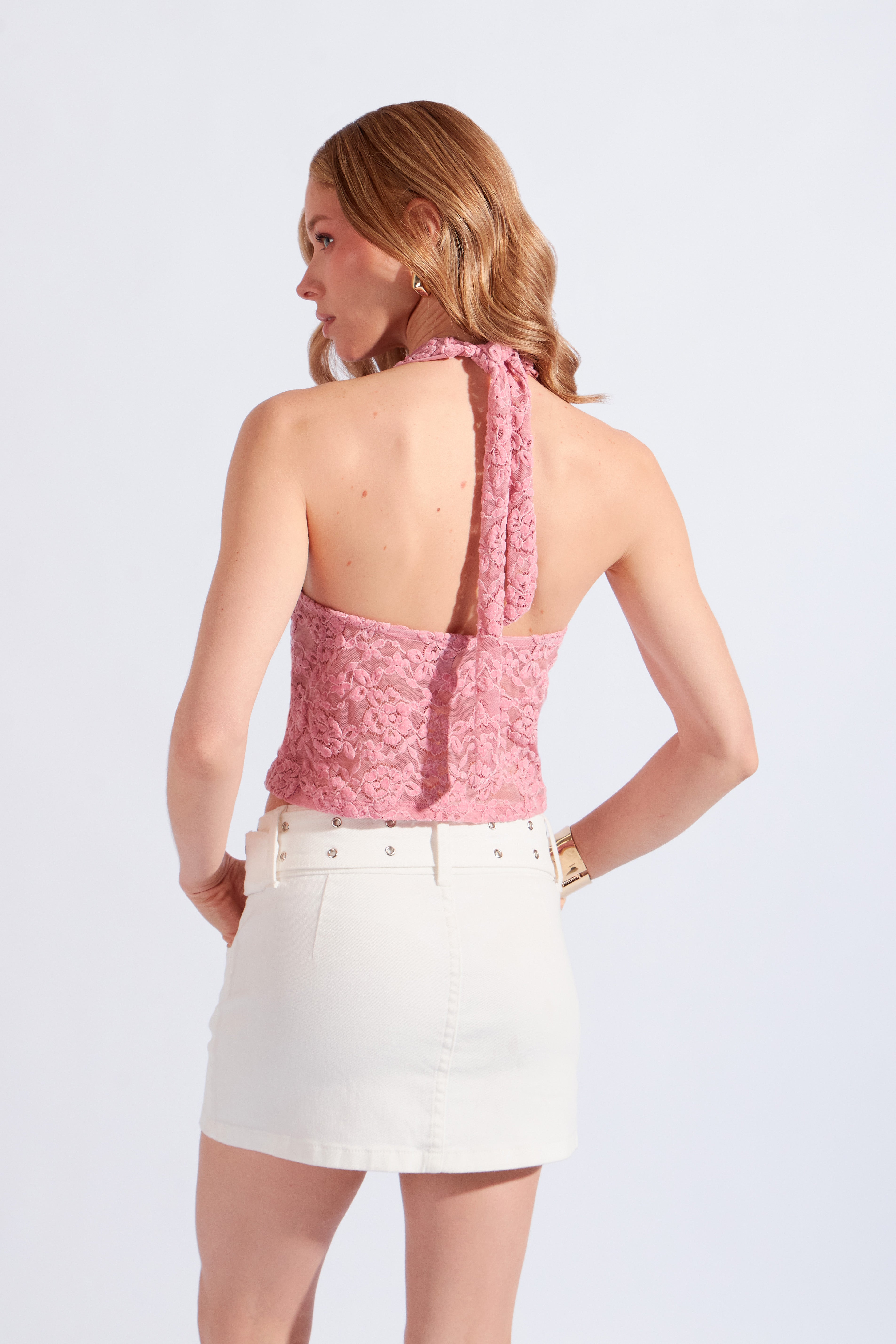 Top Encaje Halter - Rosado