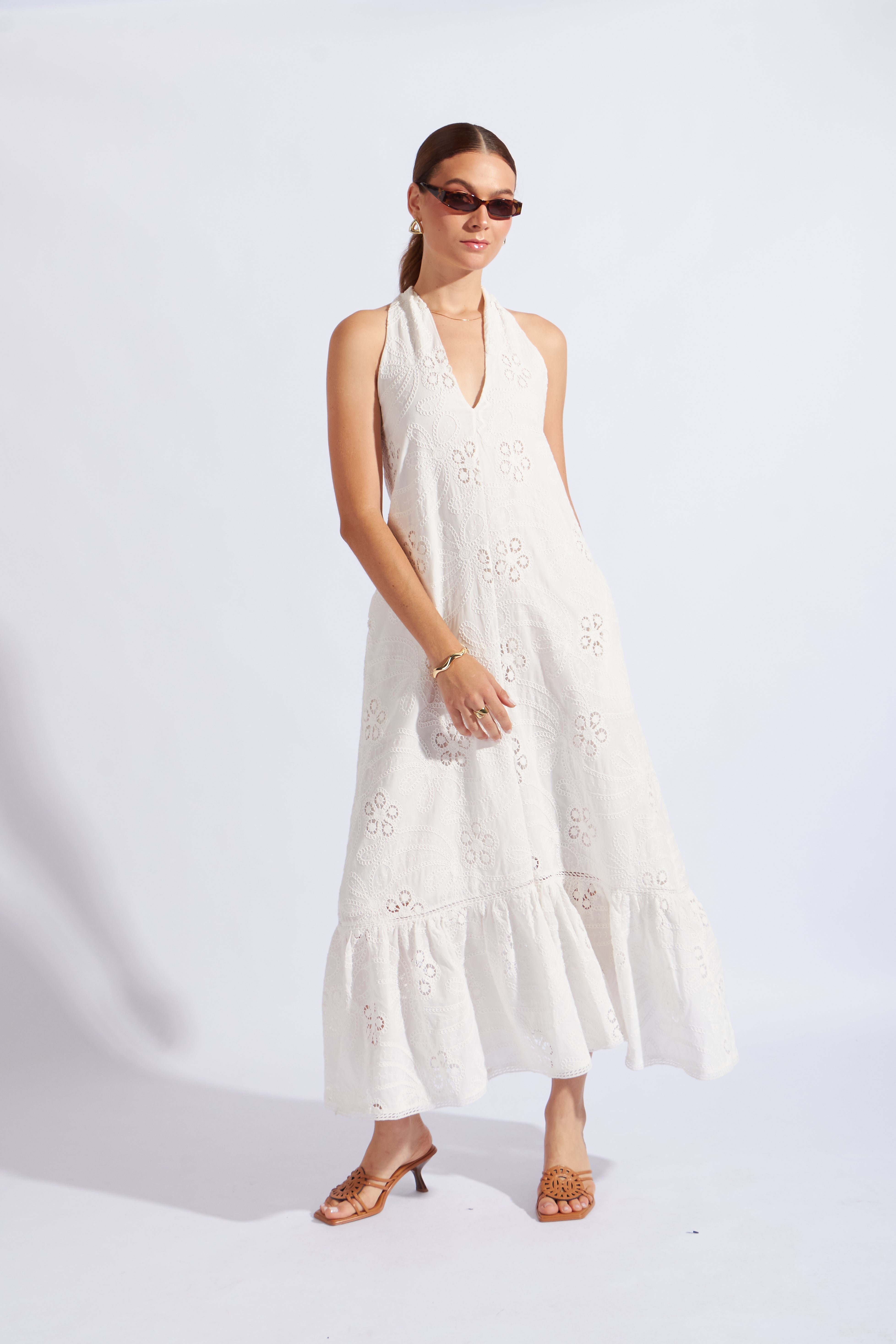 Vestido Halter Bordado - Perla