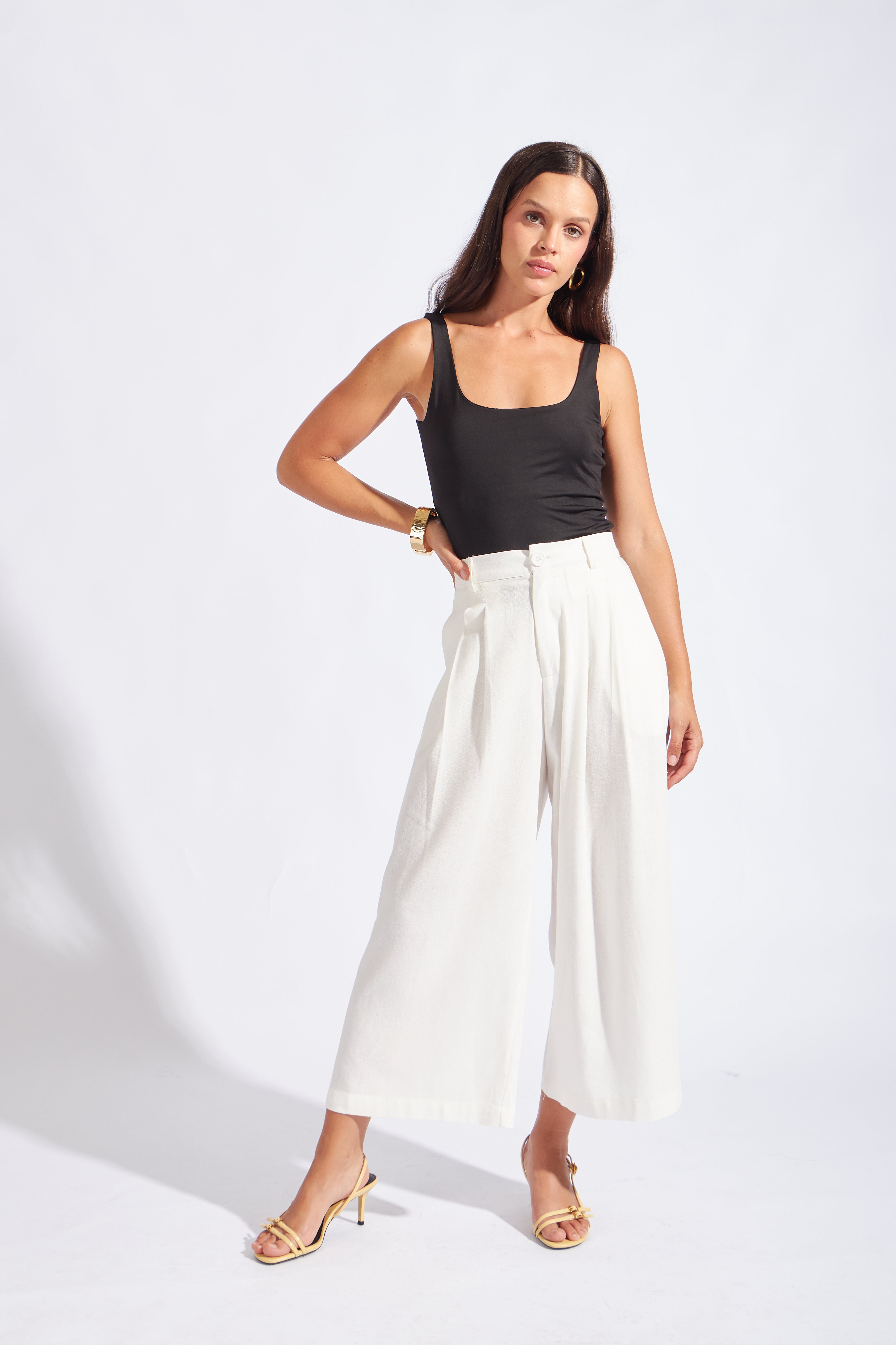Pantalón Culotte con Pliegues - Perla