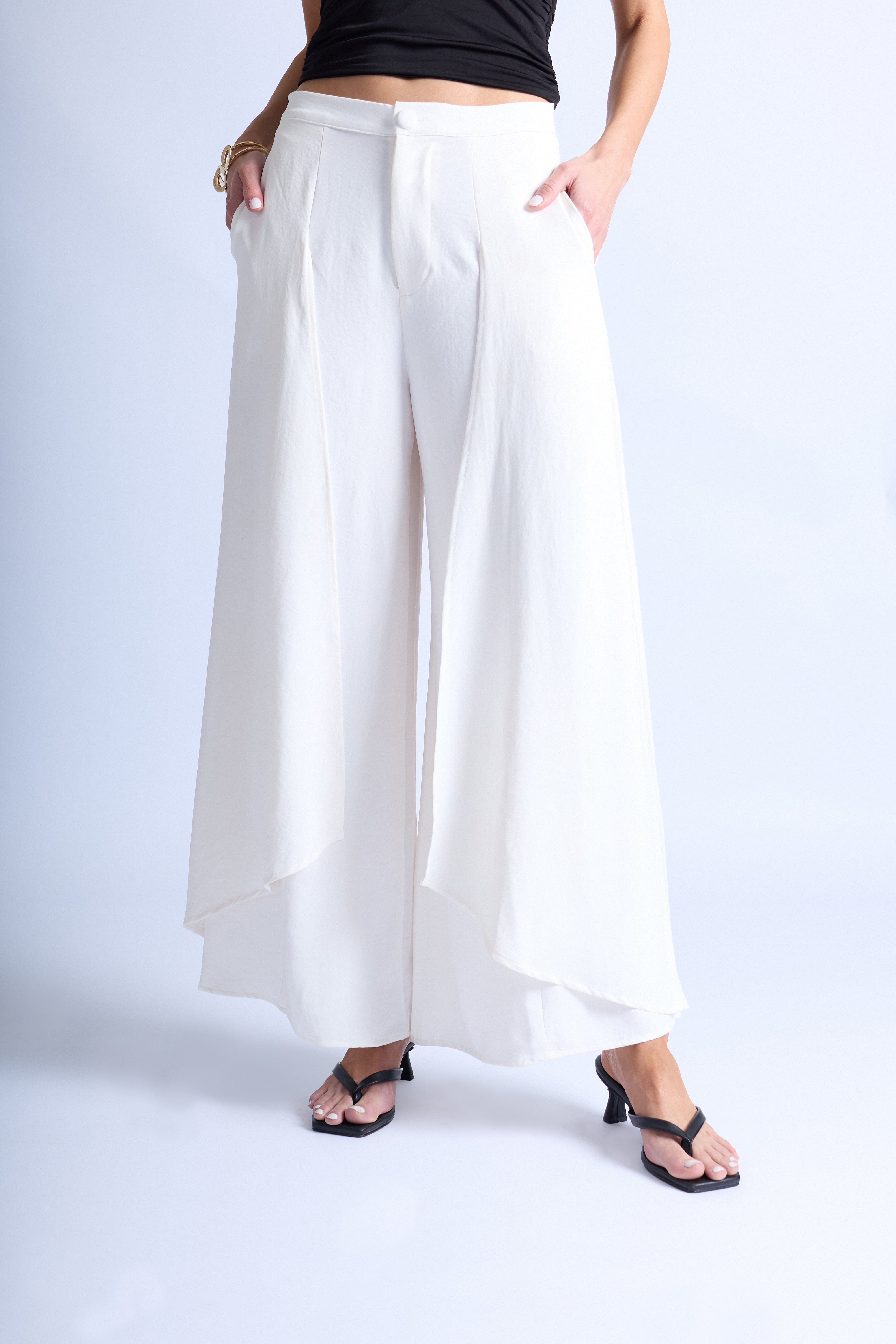 Pantalón Fluido con Volantes - Perla