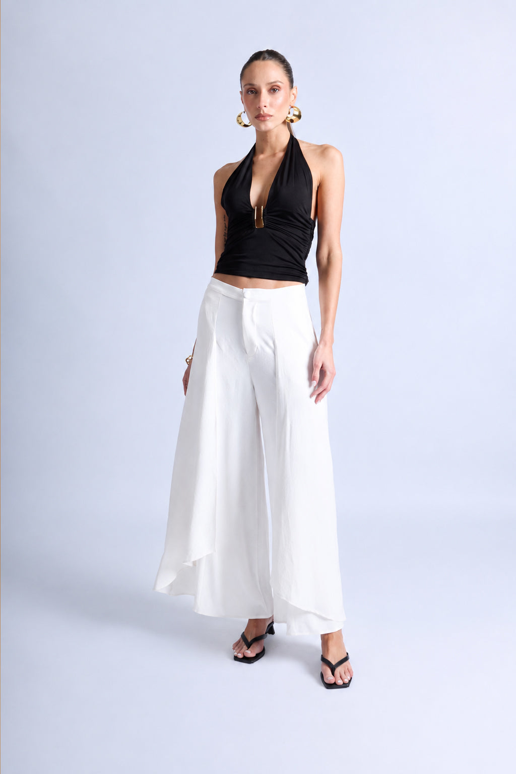 Pantalón Fluido con Volantes - Perla