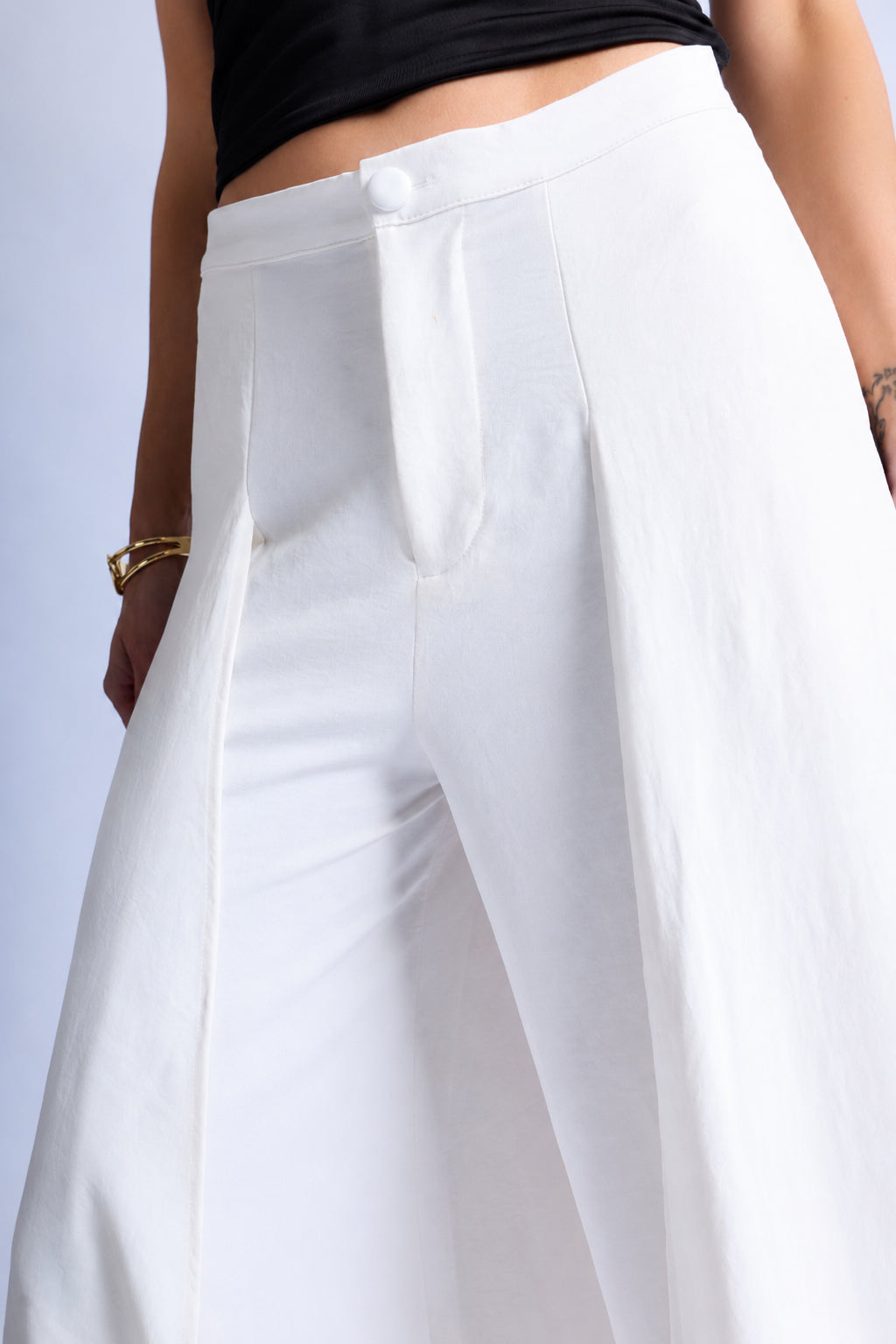 Pantalón Fluido con Volantes - Perla