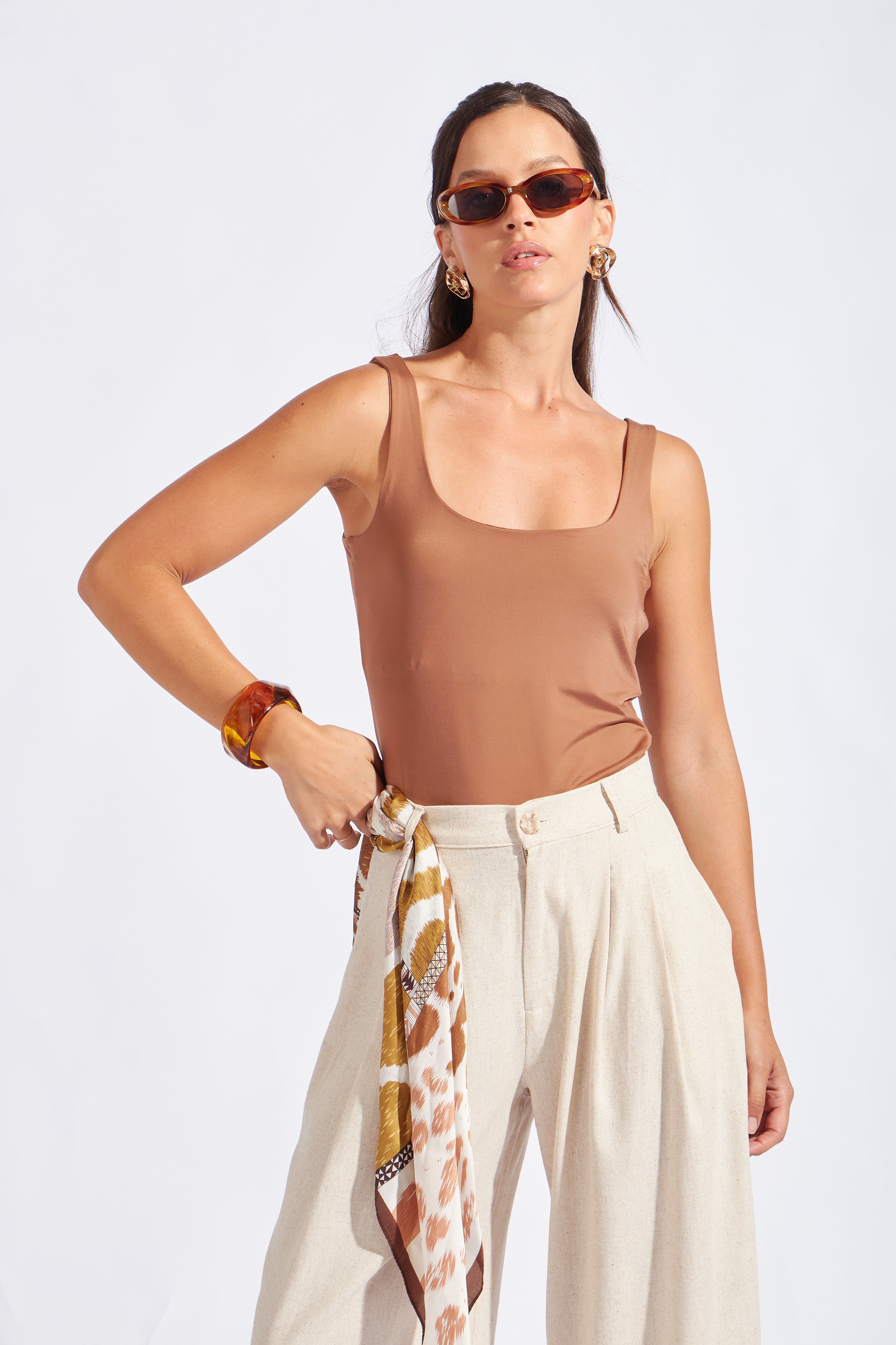 Pantalón Culotte con Pliegues - Natural