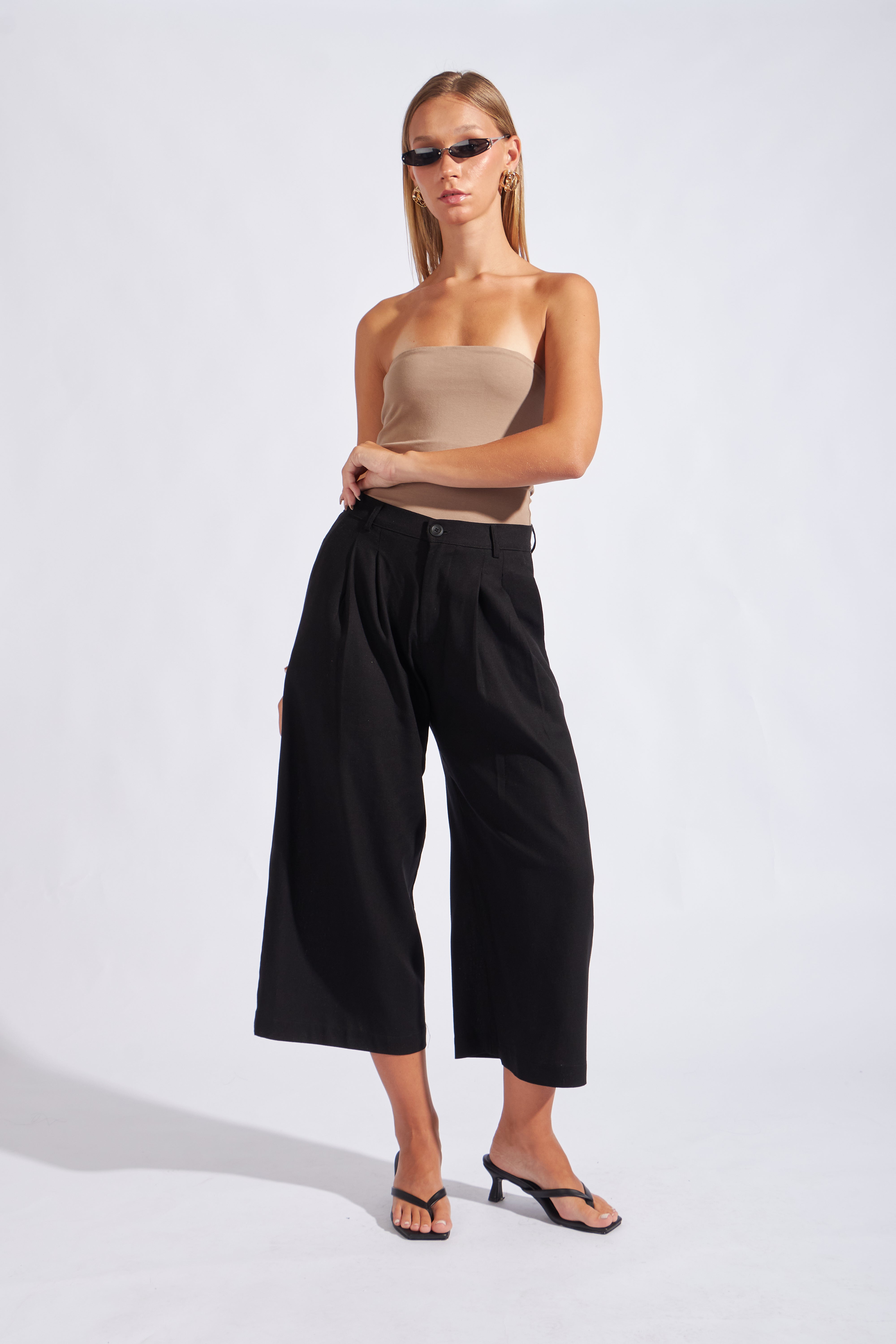 Pantalón Culotte con Pliegues - Negro