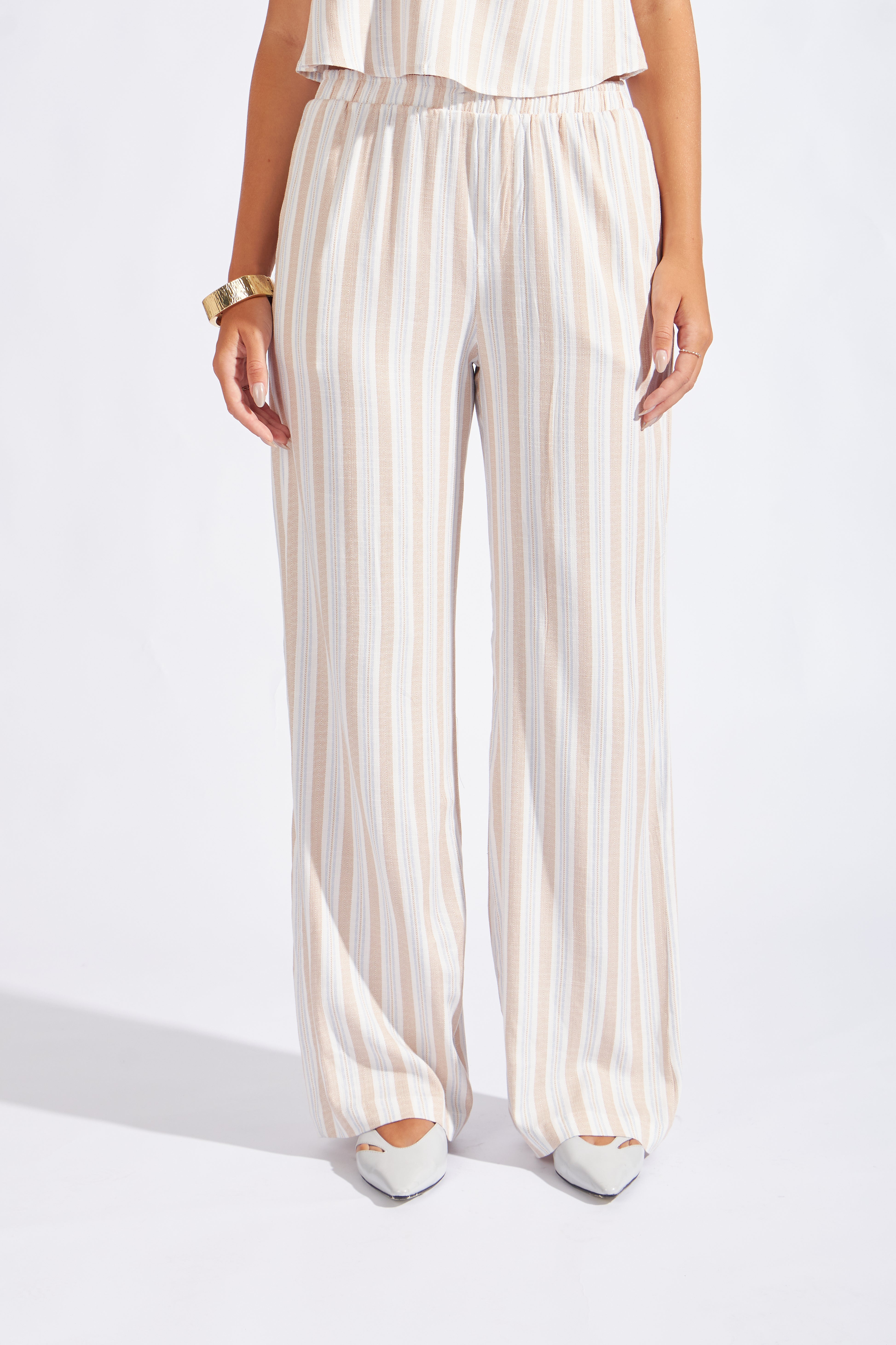 Pantalón Fluido Listado - Beige